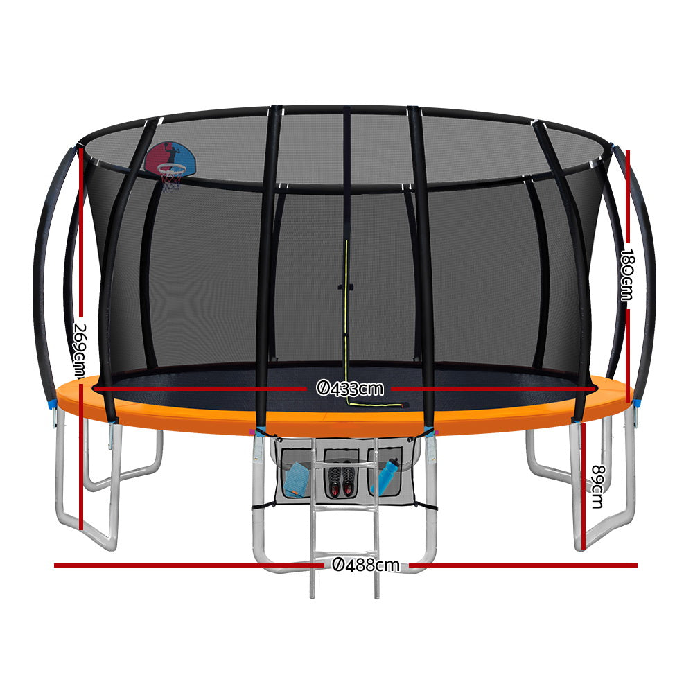 Trampolines & Accessories: Everfit 16FT Trampoline for Kids w/ Ladder Enclosure Safety Net Rebounder Orange