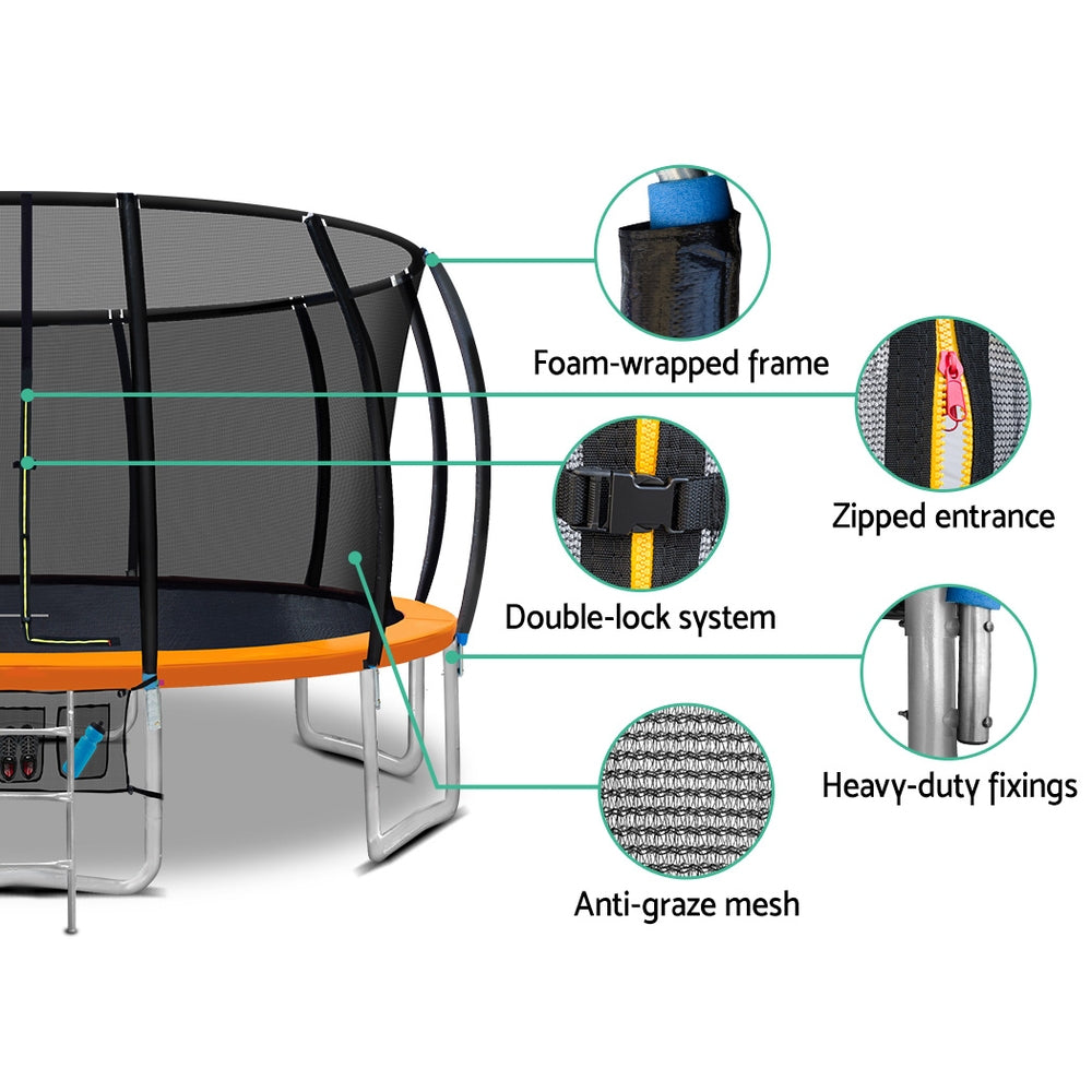 Trampolines & Accessories: Everfit 16FT Trampoline for Kids w/ Ladder Enclosure Safety Net Rebounder Orange