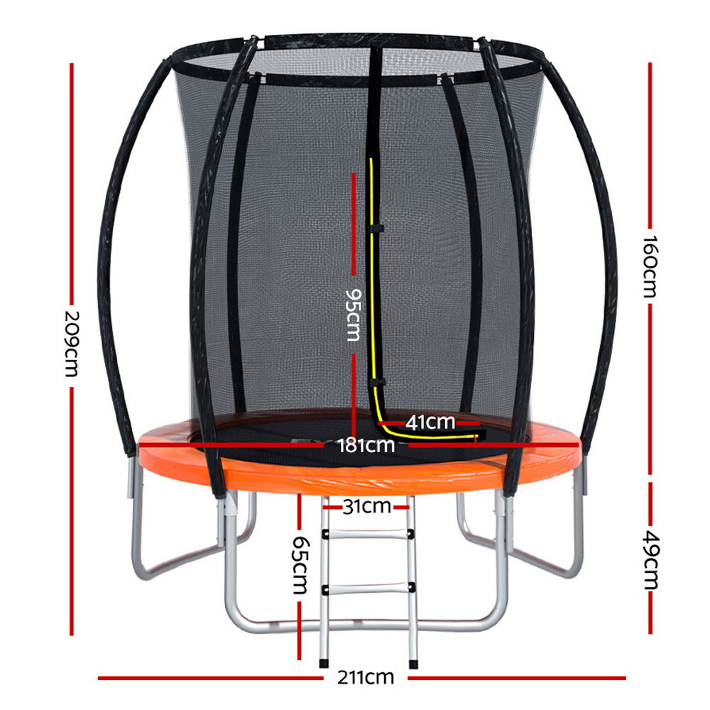 Trampolines & Accessories: Everfit 6FT Trampoline for Kids w/ Ladder Trampoline Enclosure Safety Net Rebounder Orange