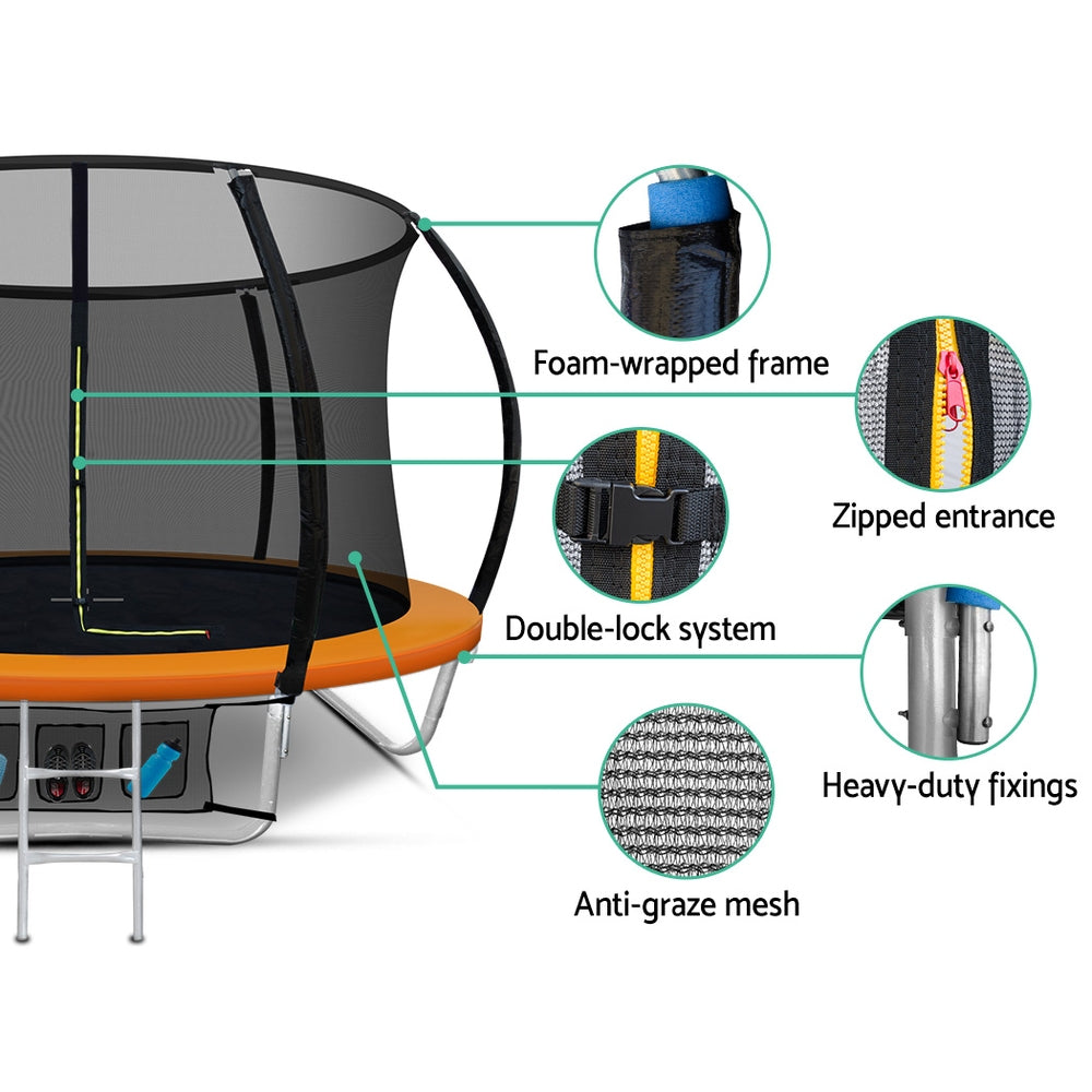 Trampolines & Accessories: Everfit 8FT Trampoline for Kids w/ Ladder Enclosure Safety Net Rebounder Orange