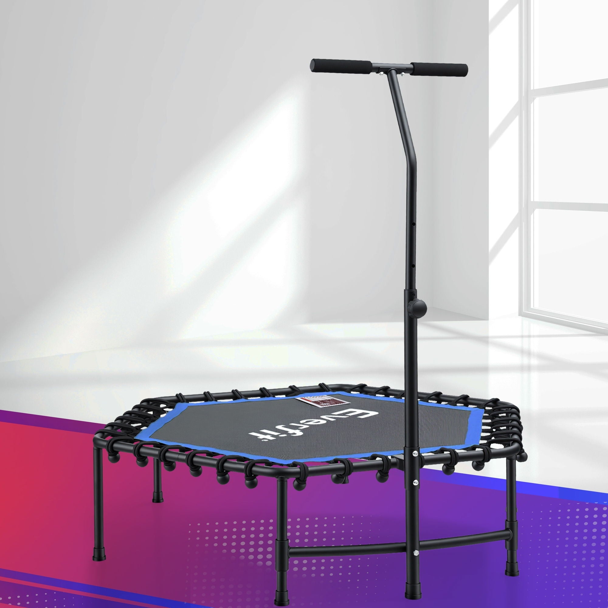 Trampolines & Accessories: Everfit 48inch Hexagon Fitness Trampoline Rebounder Adjustable Handrail Blue