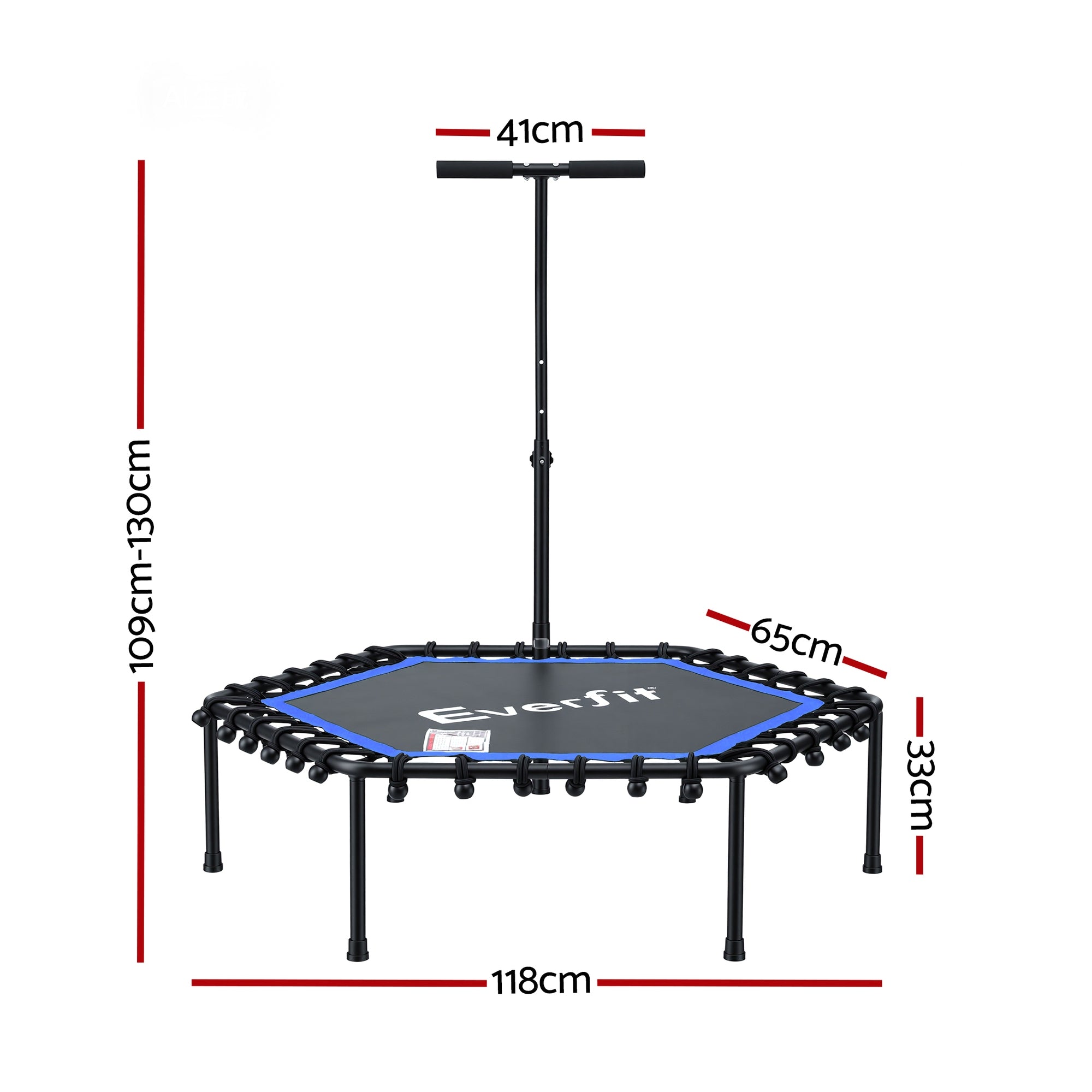 Trampolines & Accessories: Everfit 48inch Hexagon Fitness Trampoline Rebounder Adjustable Handrail Blue