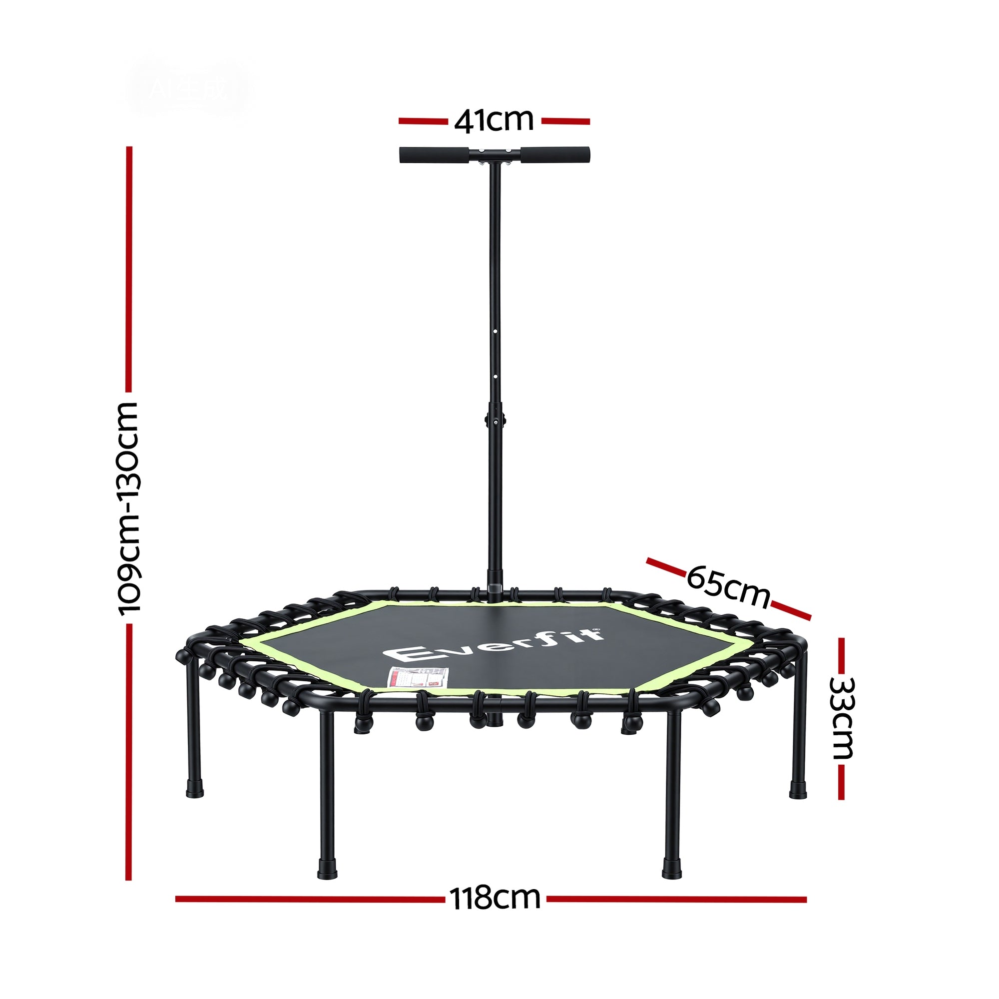 Trampolines & Accessories: Everfit 48inch Hexagon Fitness Trampoline Rebounder Adjustable Handrail Green