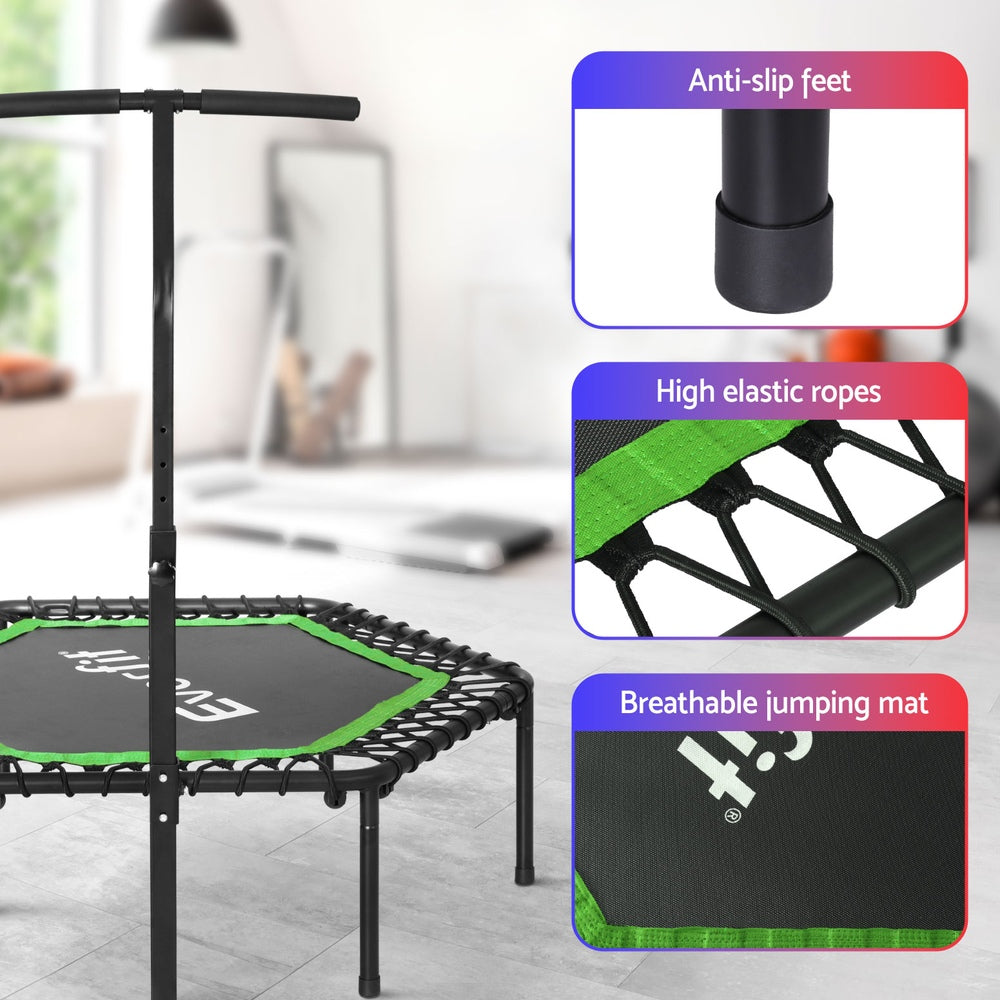 Trampolines & Accessories: Everfit 48inch Hexagon Fitness Trampoline Rebounder Adjustable Handrail Green