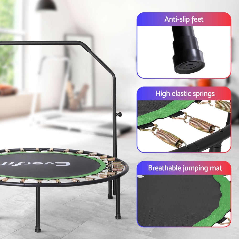 Trampolines & Accessories: Everfit 48inch Round Fitness Trampoline Rebounder Adjustable Handrail Green