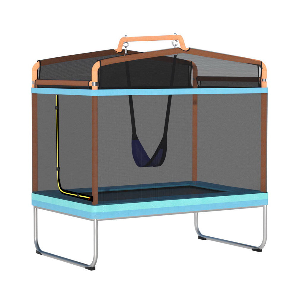 Trampolines & Accessories: Everfit 6FT Trampoline Kids Rectangle Trampoline w/ Swing Enclosure Safety Net Orange