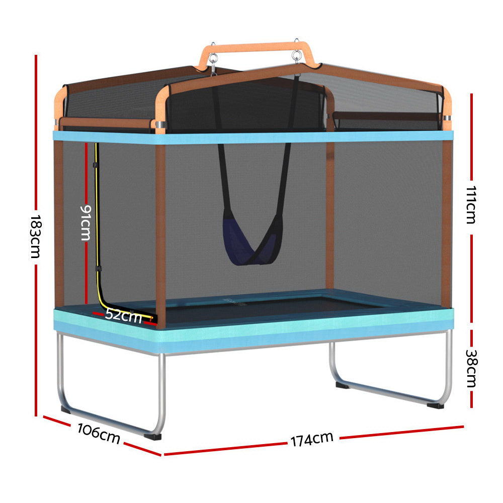 Trampolines & Accessories: Everfit 6FT Trampoline Kids Rectangle Trampoline w/ Swing Enclosure Safety Net Orange