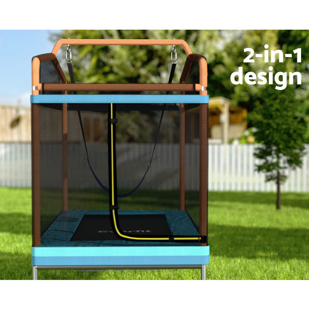 Trampolines & Accessories: Everfit 6FT Trampoline Kids Rectangle Trampoline w/ Swing Enclosure Safety Net Orange