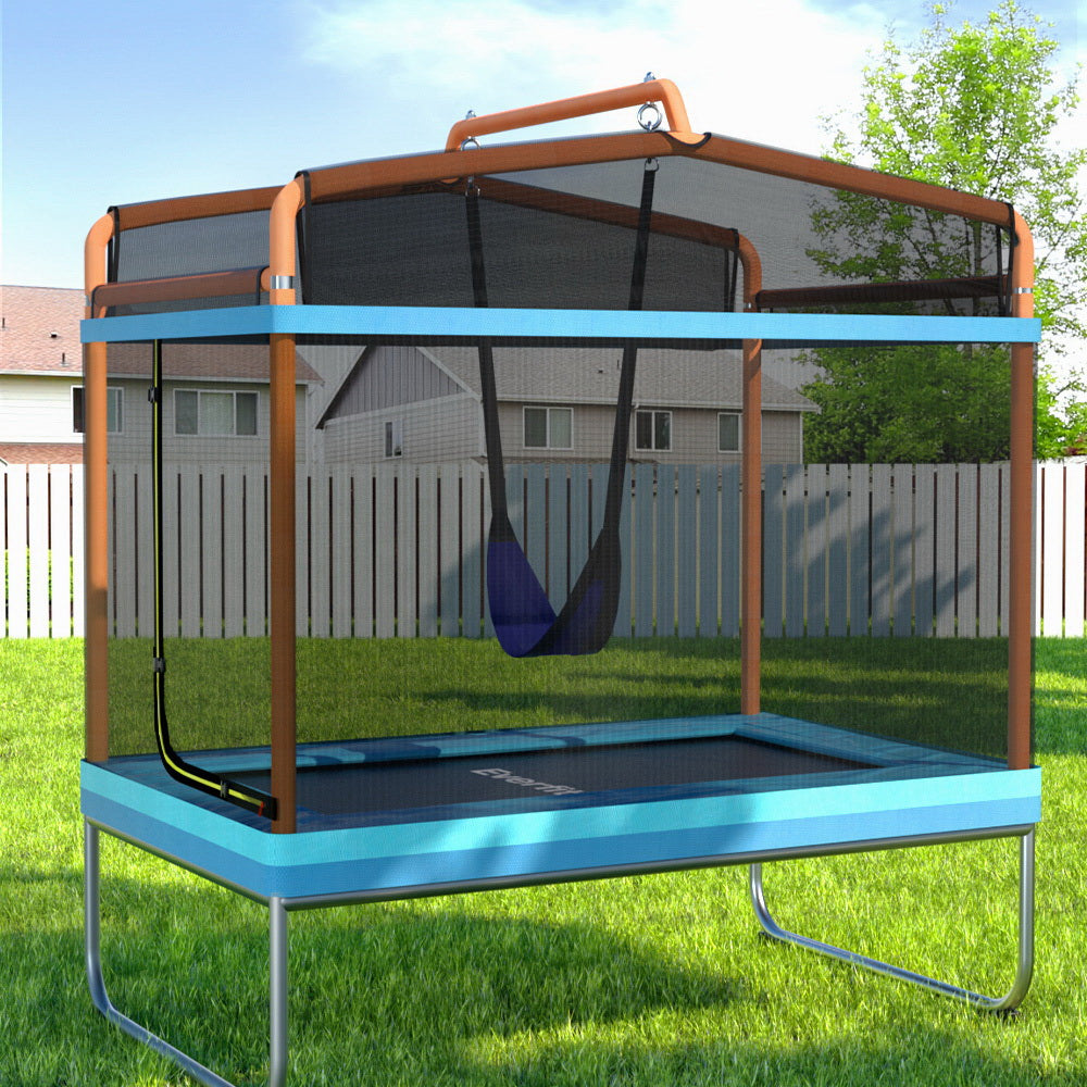 Trampolines & Accessories: Everfit 6FT Trampoline Kids Rectangle Trampoline w/ Swing Enclosure Safety Net Orange