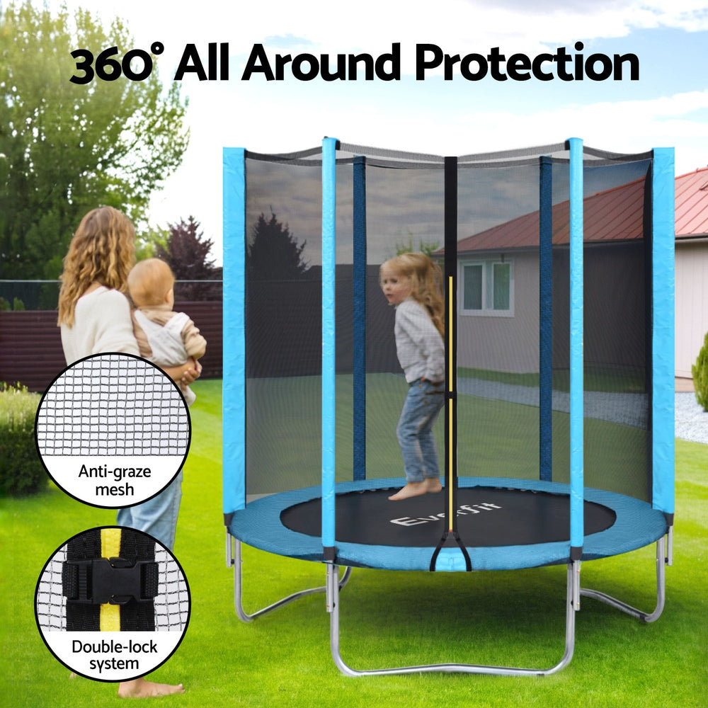 Trampolines & Accessories: Everfit Trampoline 6FT Kids Trampolines Safety Net Pad Round Blue