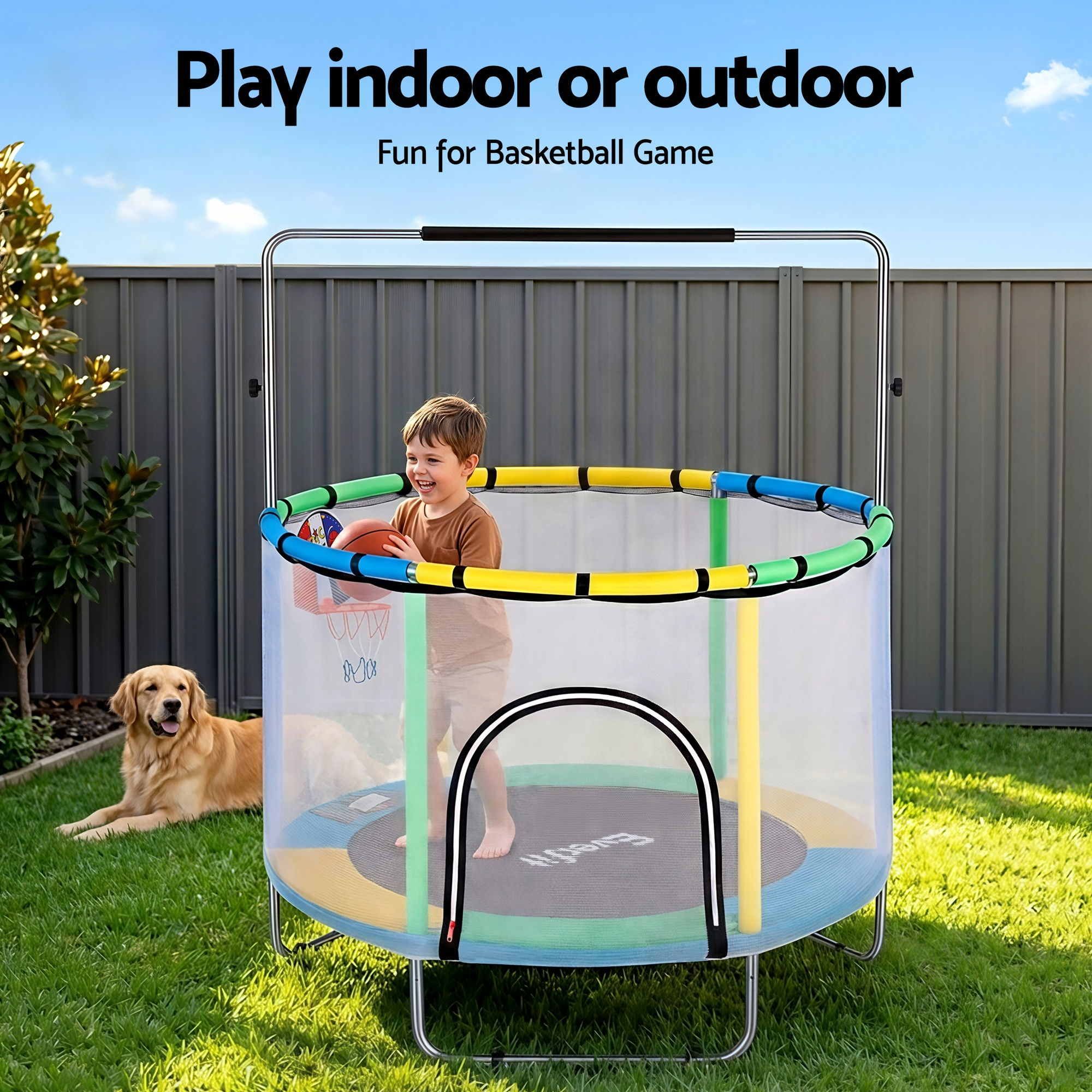 Trampolines & Accessories: Everfit 55inch Trampoline Kids Rebounder with Basketball Set Sandbag Boxing Game
