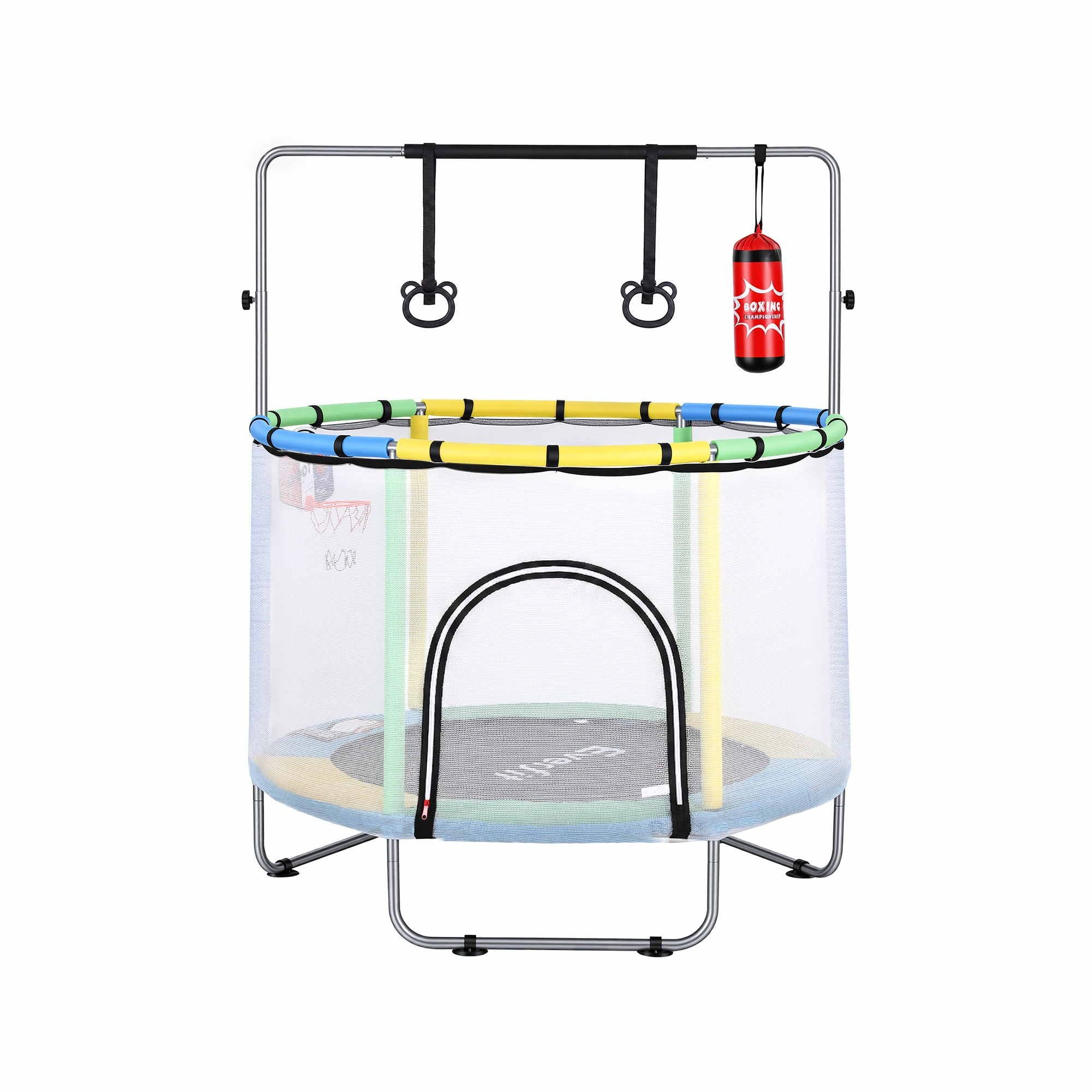 Trampolines & Accessories: Everfit 55inch Trampoline Kids Rebounder with Basketball Set Sandbag Boxing Game