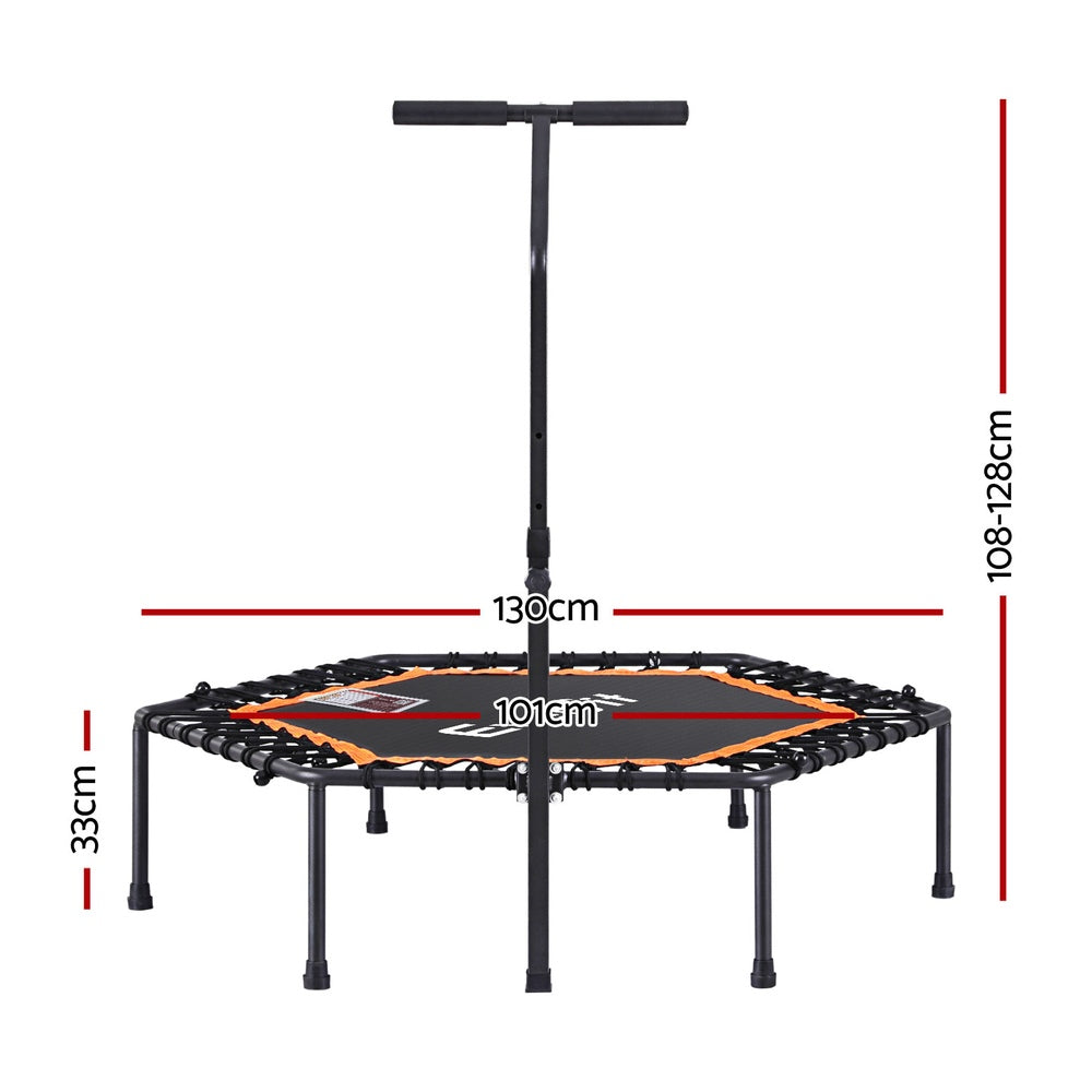 Trampolines & Accessories: Everfit 51inch Hexagon Fitness Trampoline Rebounder Adjustable Handrail Orange