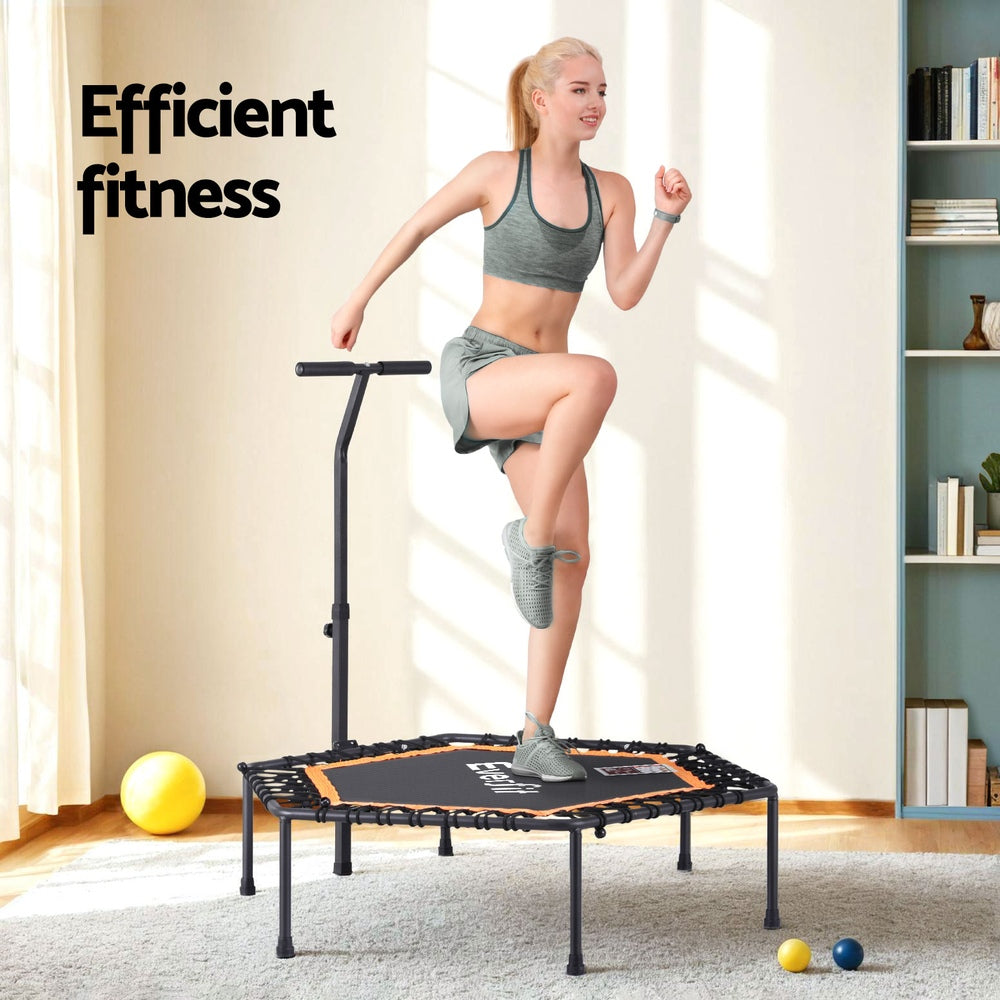 Trampolines & Accessories: Everfit 51inch Hexagon Fitness Trampoline Rebounder Adjustable Handrail Orange