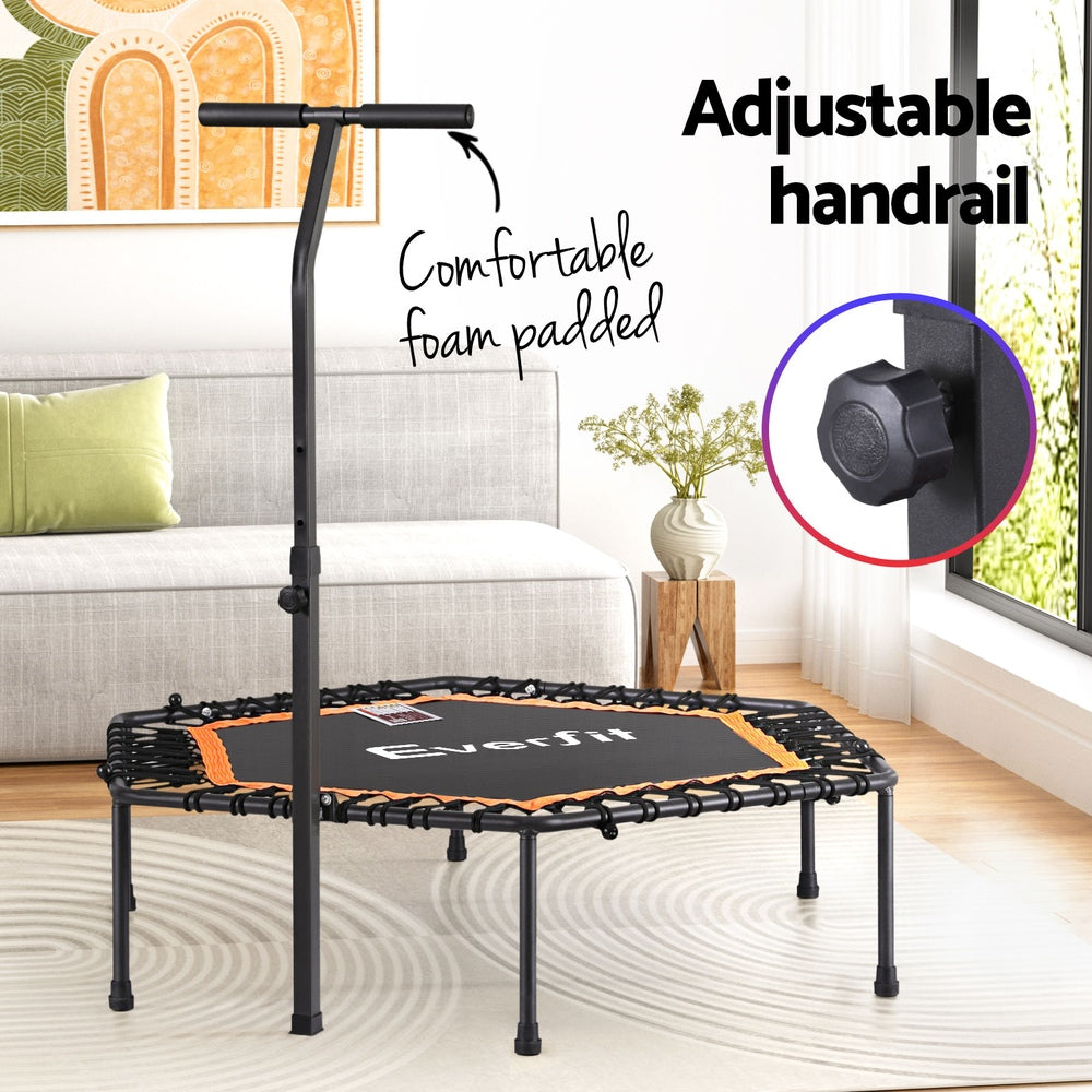 Trampolines & Accessories: Everfit 51inch Hexagon Fitness Trampoline Rebounder Adjustable Handrail Orange