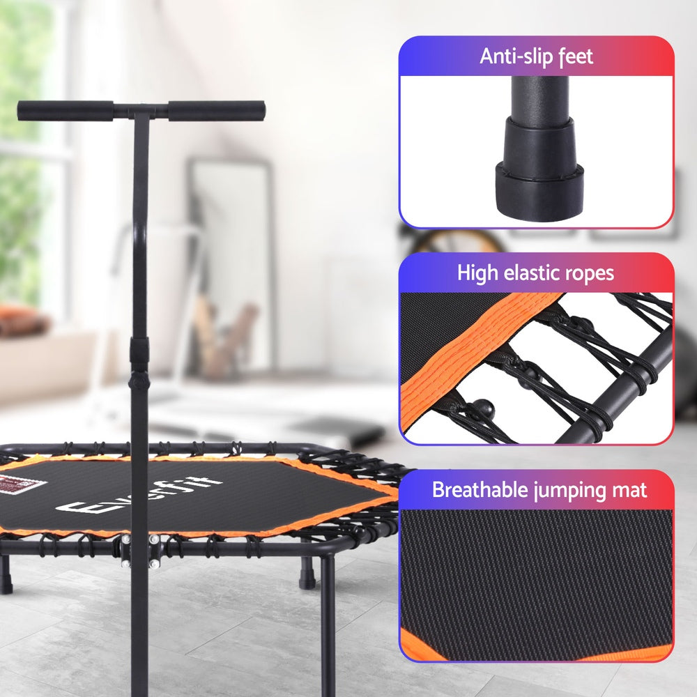 Trampolines & Accessories: Everfit 51inch Hexagon Fitness Trampoline Rebounder Adjustable Handrail Orange