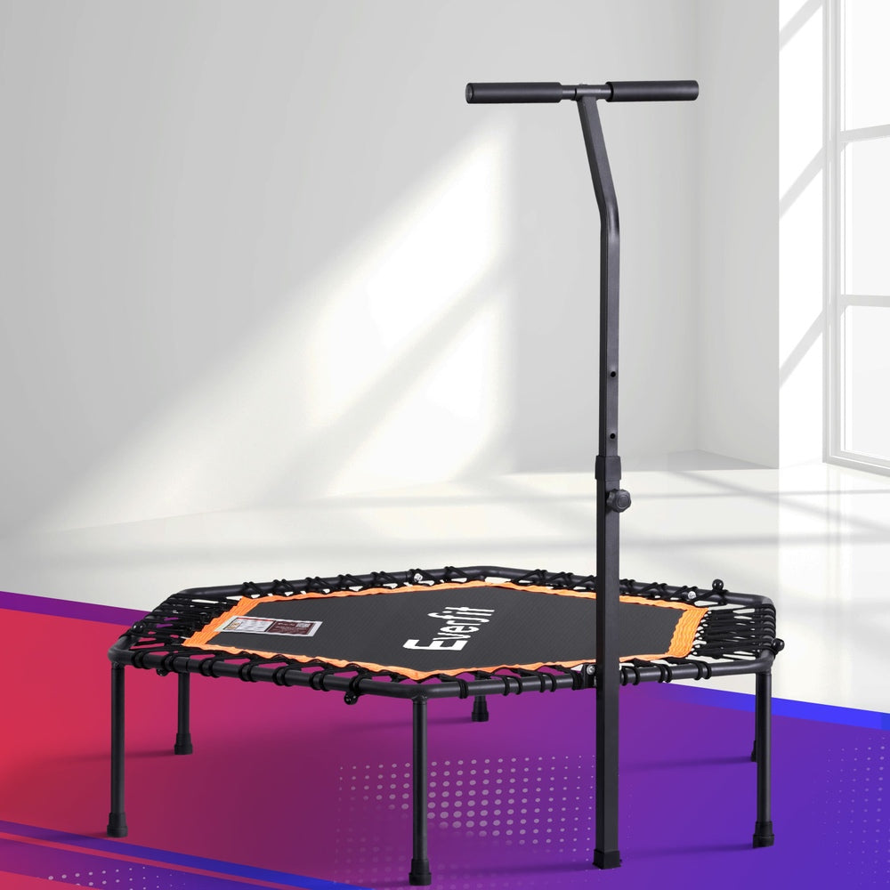 Trampolines & Accessories: Everfit 51inch Hexagon Fitness Trampoline Rebounder Adjustable Handrail Orange