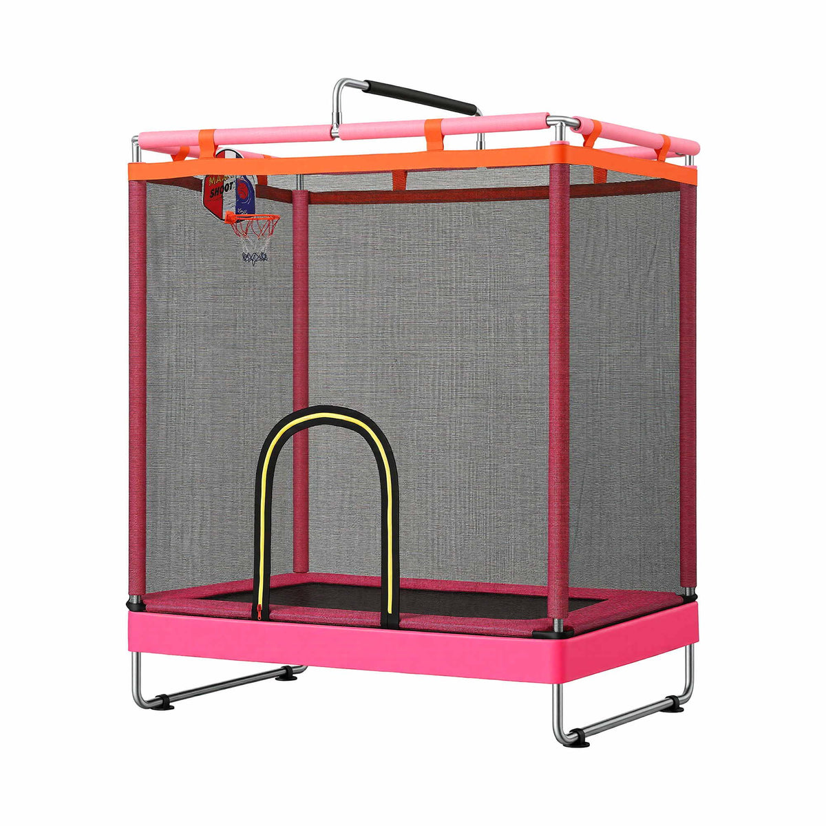 Everfit Kids 4.5FT Trampoline Rectangle Rebounder with Basketball Hoop Pink