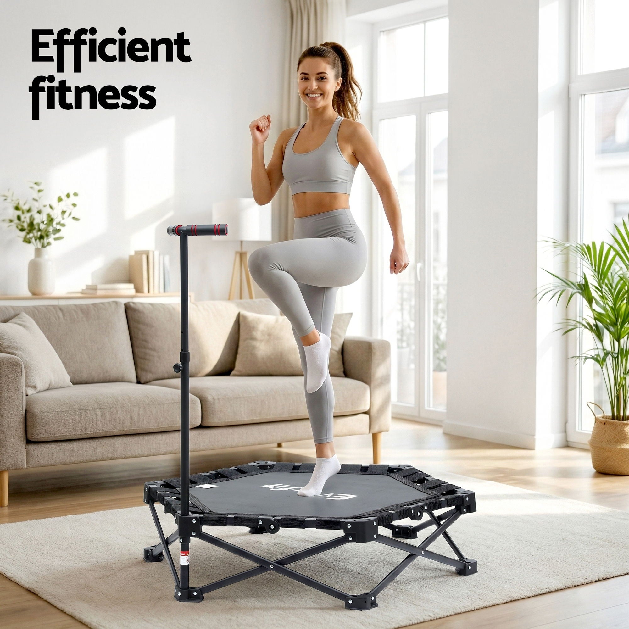 Trampolines & Accessories: Everfit Fitness Foldable Trampoline Rebounder Adjustable Handle Indoor Exercise Black