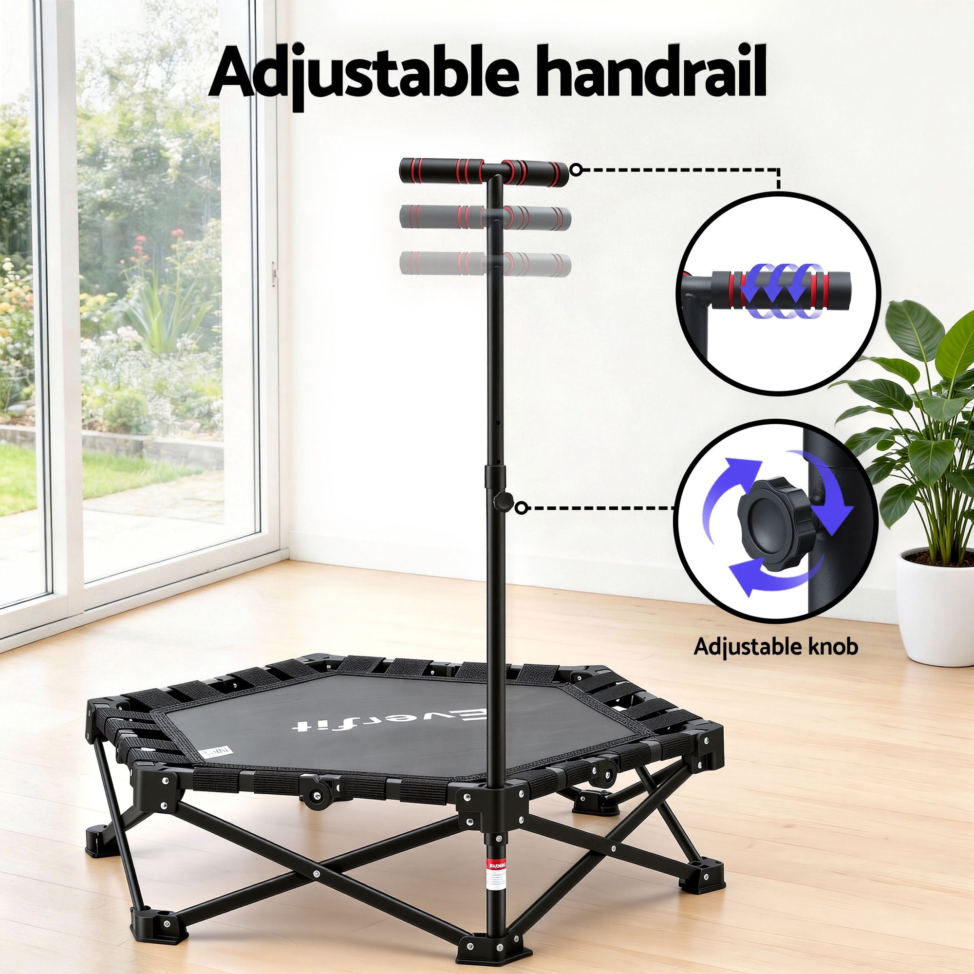 Trampolines & Accessories: Everfit Fitness Foldable Trampoline Rebounder Adjustable Handle Indoor Exercise Black