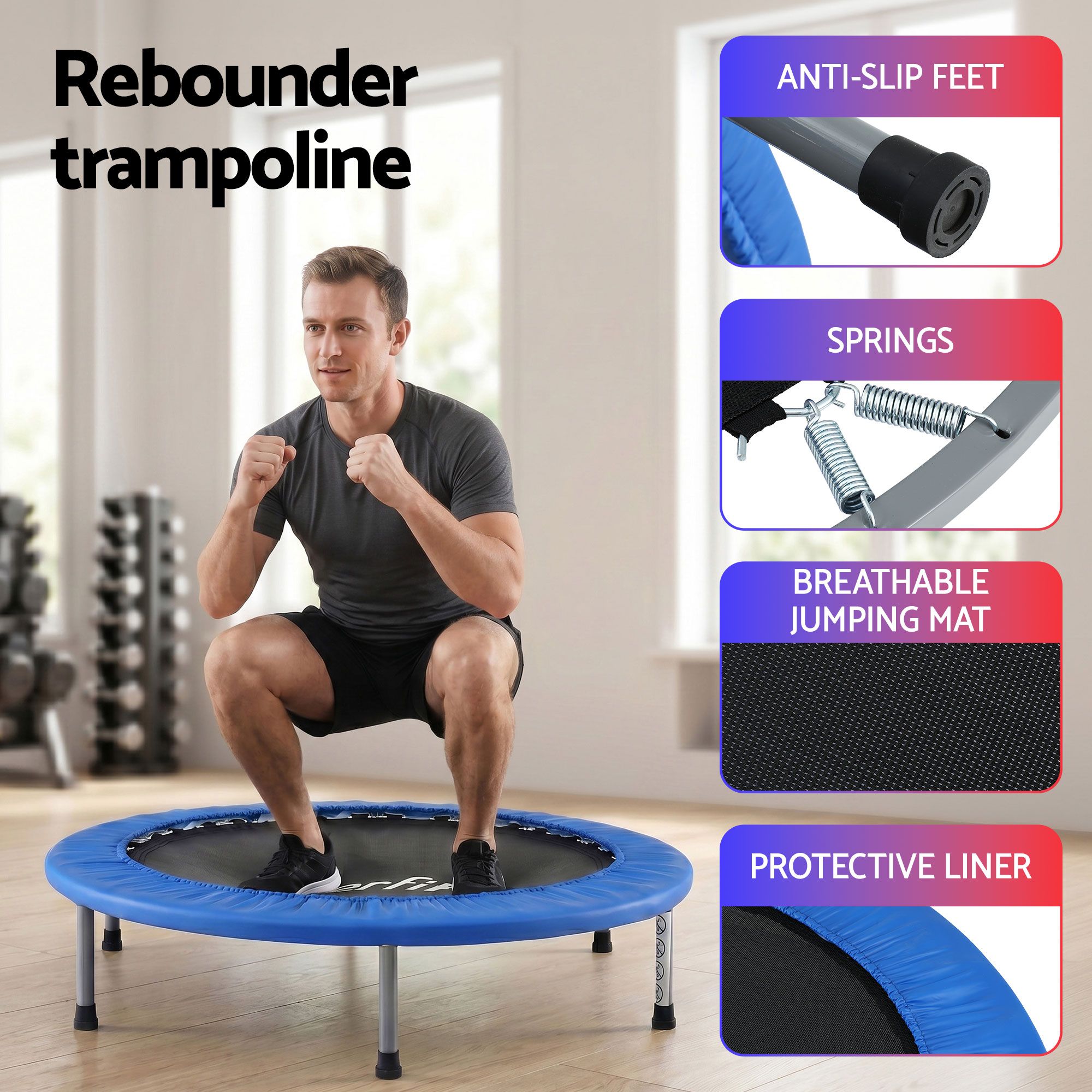 Everfit 40-Inch Fitness Trampoline Rebounder Mini Round Trampoline Home Workouts
