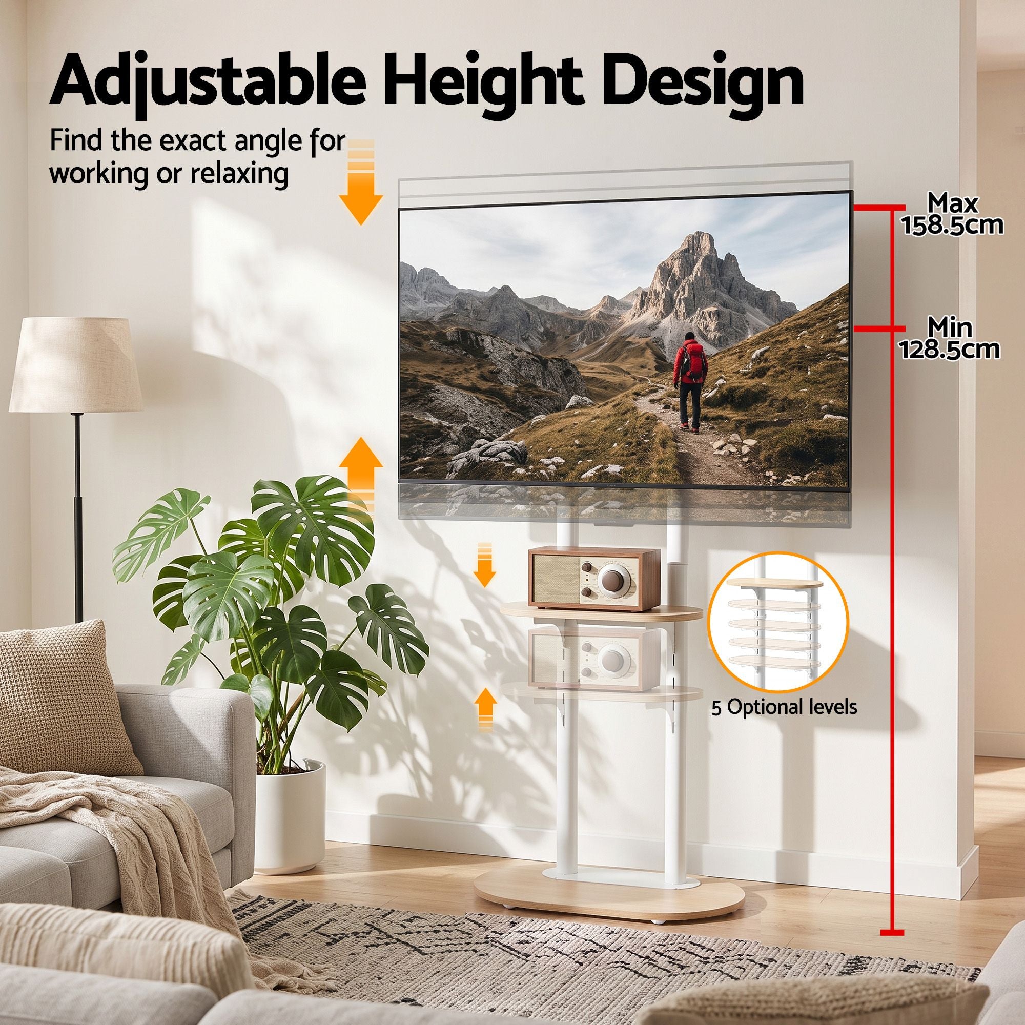 Artiss Mobile TV Floor Stand 40-75" Bracket Universal Adjustable Shelves Wheels
