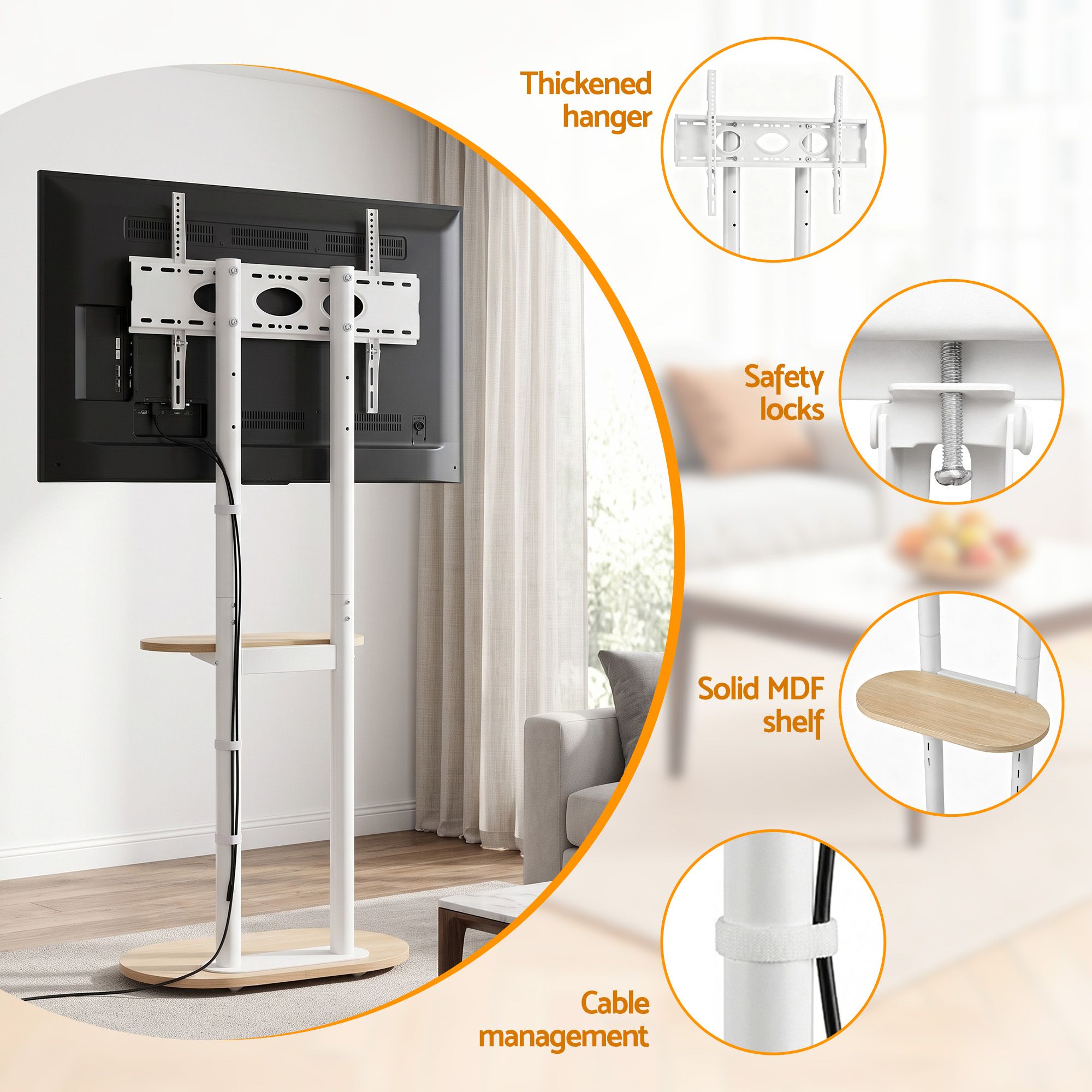 Artiss Mobile TV Floor Stand 40-75" Bracket Universal Adjustable Shelves Wheels