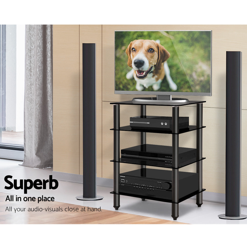 TV Units: Artiss TV Stand 4 Tiers Storage Shelf Rack Tempered Glass Entertainment Unit