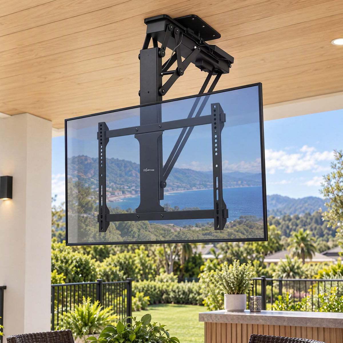 Artiss Motorised Ceiling TV Mount 32-75 Inch Flip Down Smart Remote VESA 600x400