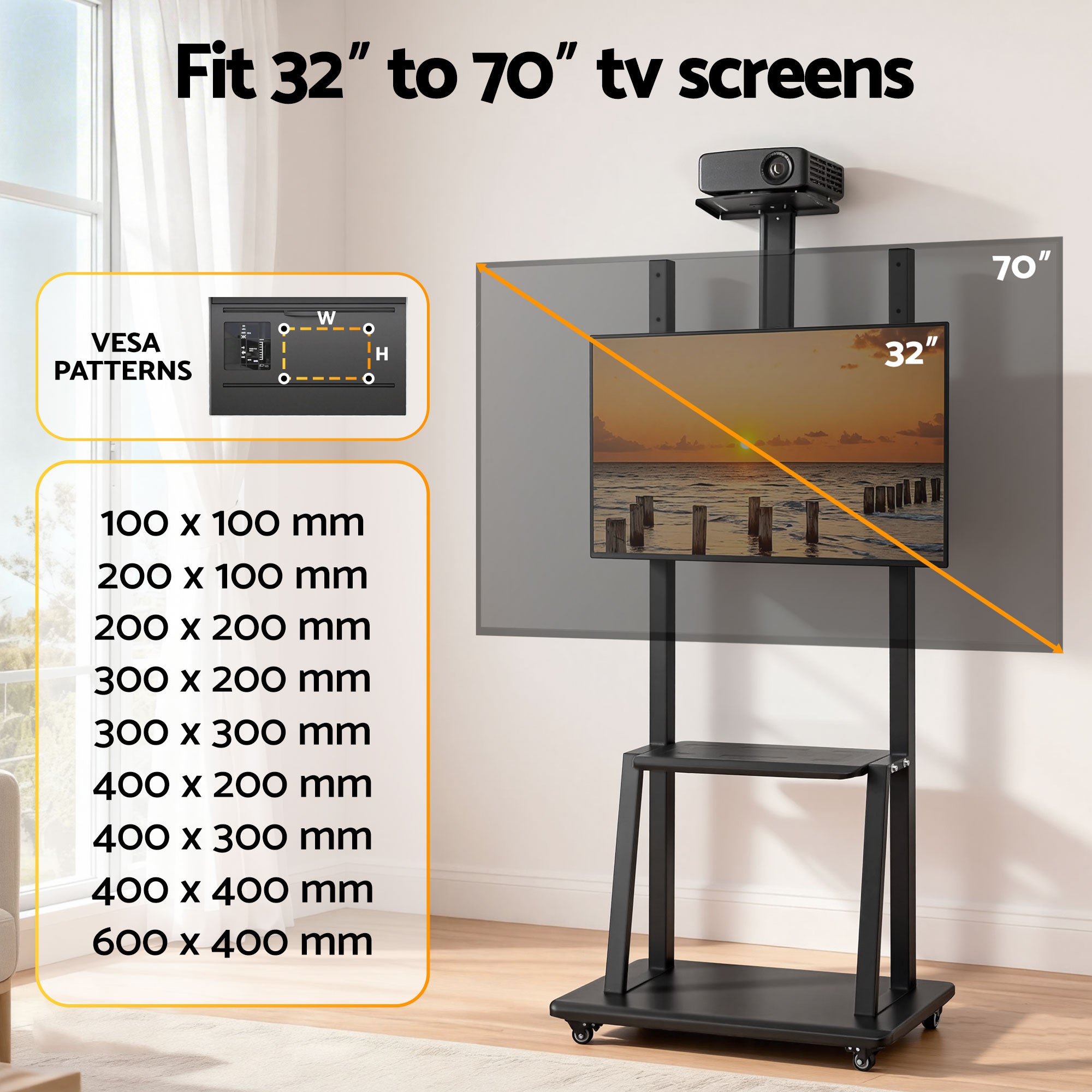 TV Units: Artiss TV Stand 32-70" Universal Mobile Adjustable Height TV Stand with Wheels