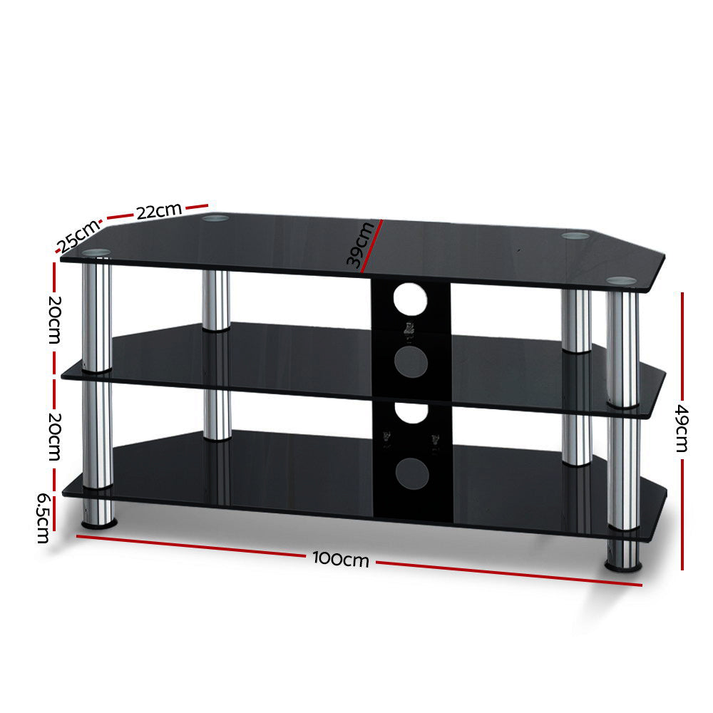 TV Units: Artiss TV Stand 3 Tiers Storage Shelf Rack Tempered Glass Entertainment Unit