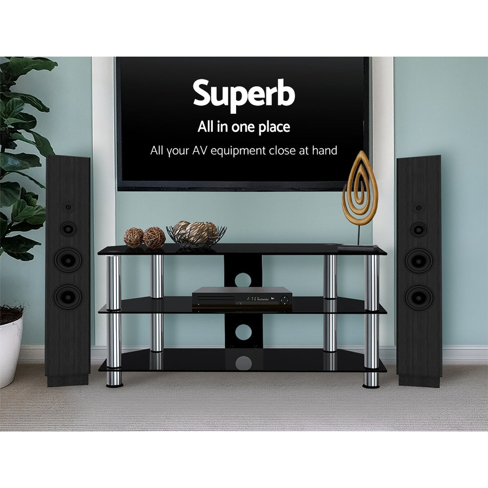 TV Units: Artiss TV Stand 3 Tiers Storage Shelf Rack Tempered Glass Entertainment Unit