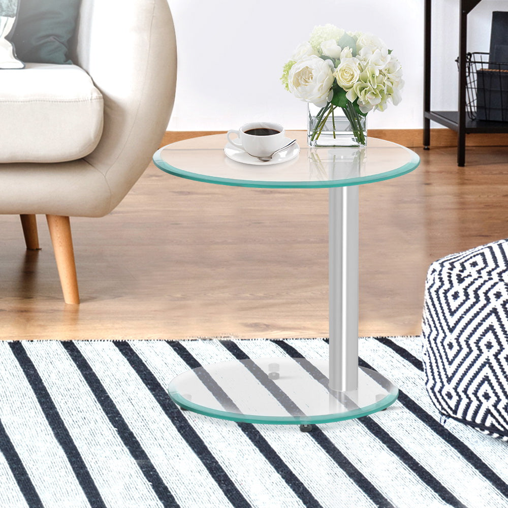 Coffee Tables: Artiss Coffee Table Oval Tempered Glass Side End Beside Tables Cafe 45cm