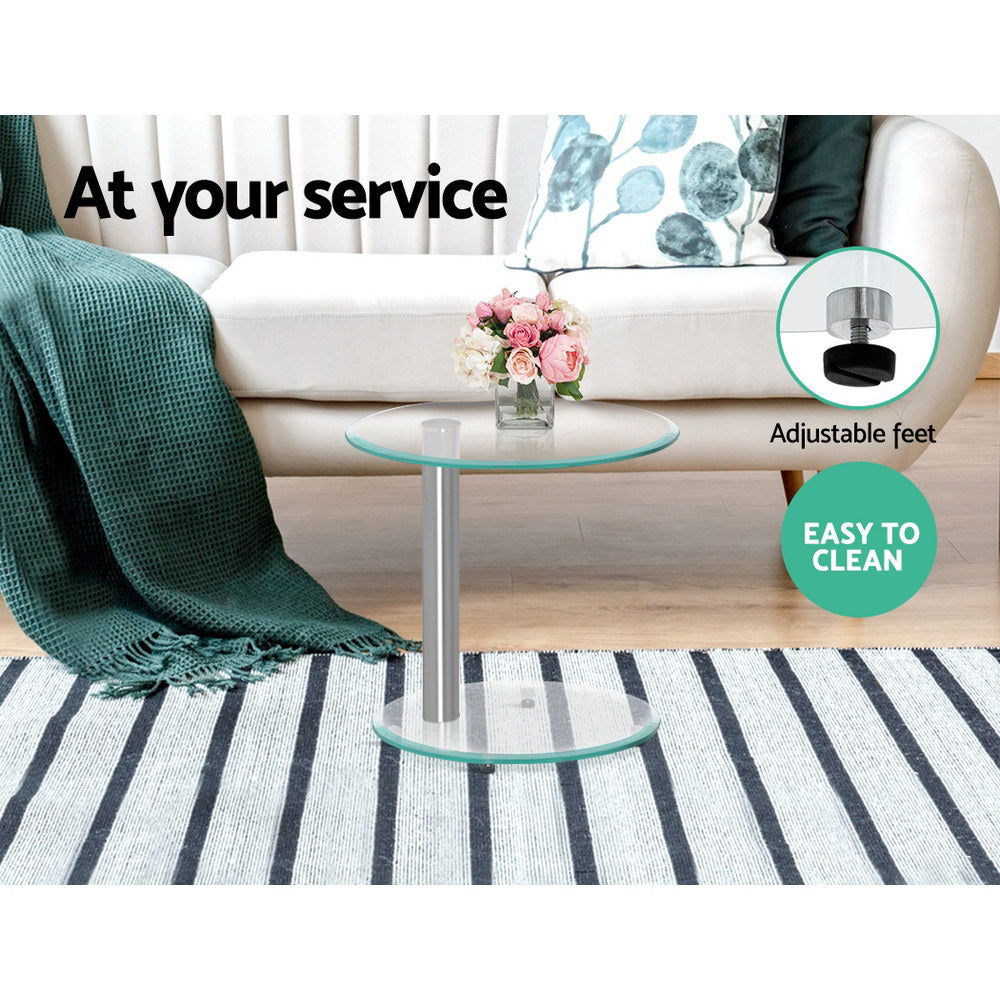 Coffee Tables: Artiss Coffee Table Oval Tempered Glass Side End Beside Tables Cafe 45cm