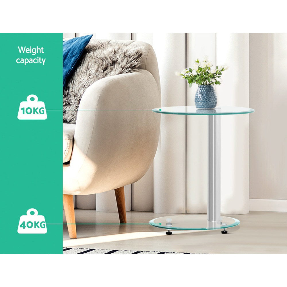 Coffee Tables: Artiss Coffee Table Oval Tempered Glass Side End Beside Tables Cafe 45cm
