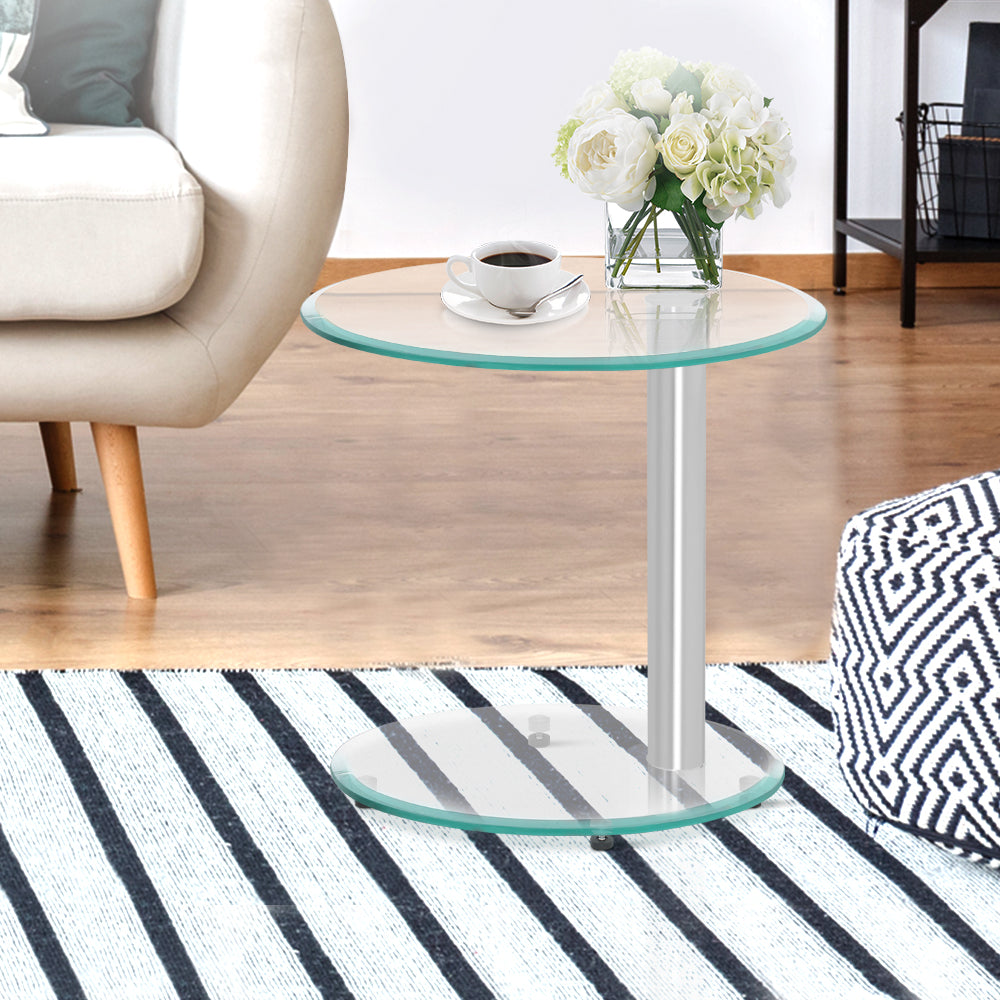 Coffee Tables: Artiss Coffee Table Oval Tempered Glass Side End Beside Tables Cafe 45cm