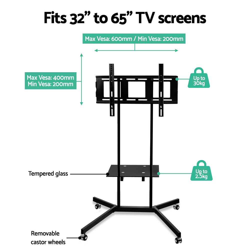 TV Units: Artiss Mobile TV Stand for 32"-65" TVs Mount Bracket Portable Shelf Trolley Cart