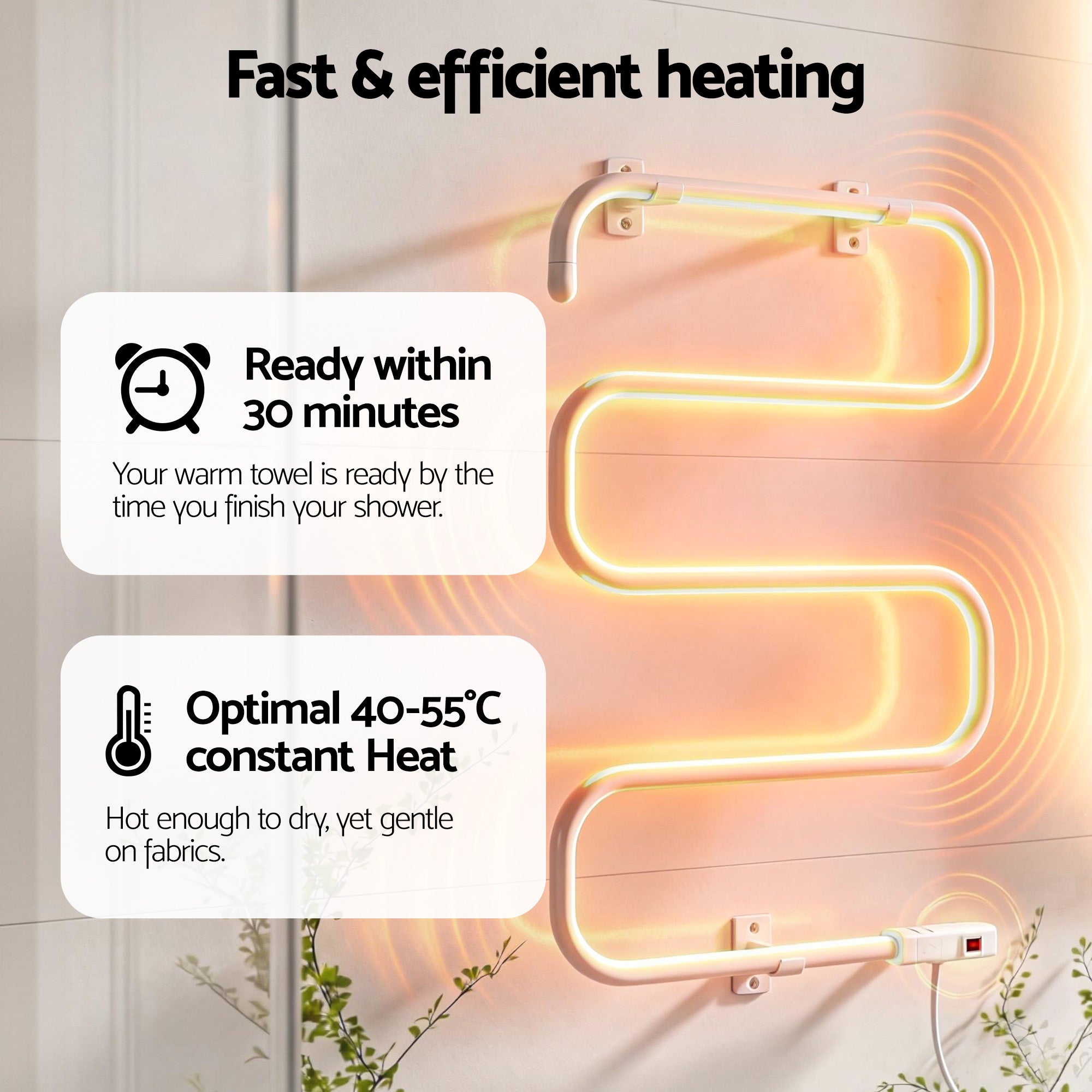 Towel Racks & Holders: Devanti Heated Towel Rail Freestanding Wall Mounted S-Shape Electric Warmer Rack