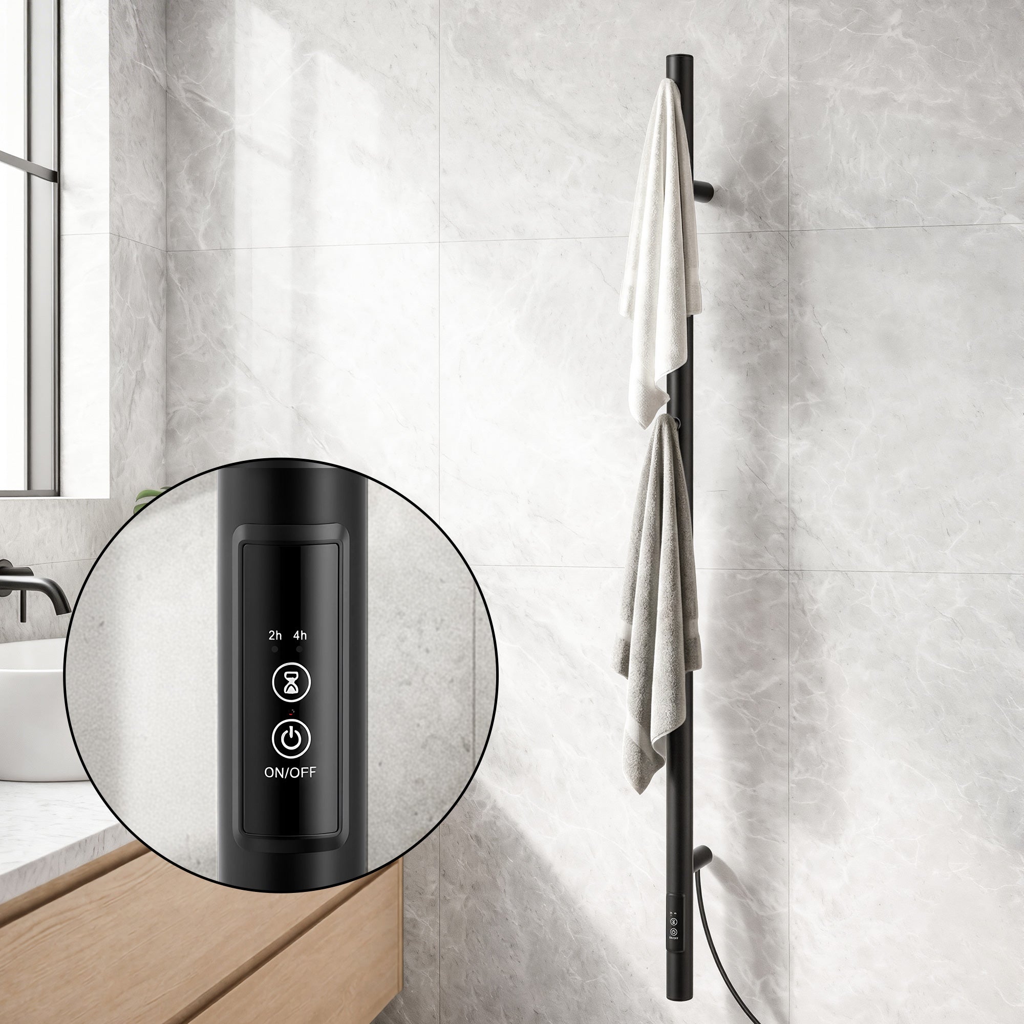 Towel Racks & Holders: Devanti Heated Towel Rail with Timer Vertical Electric Heater Warmer Rack Black