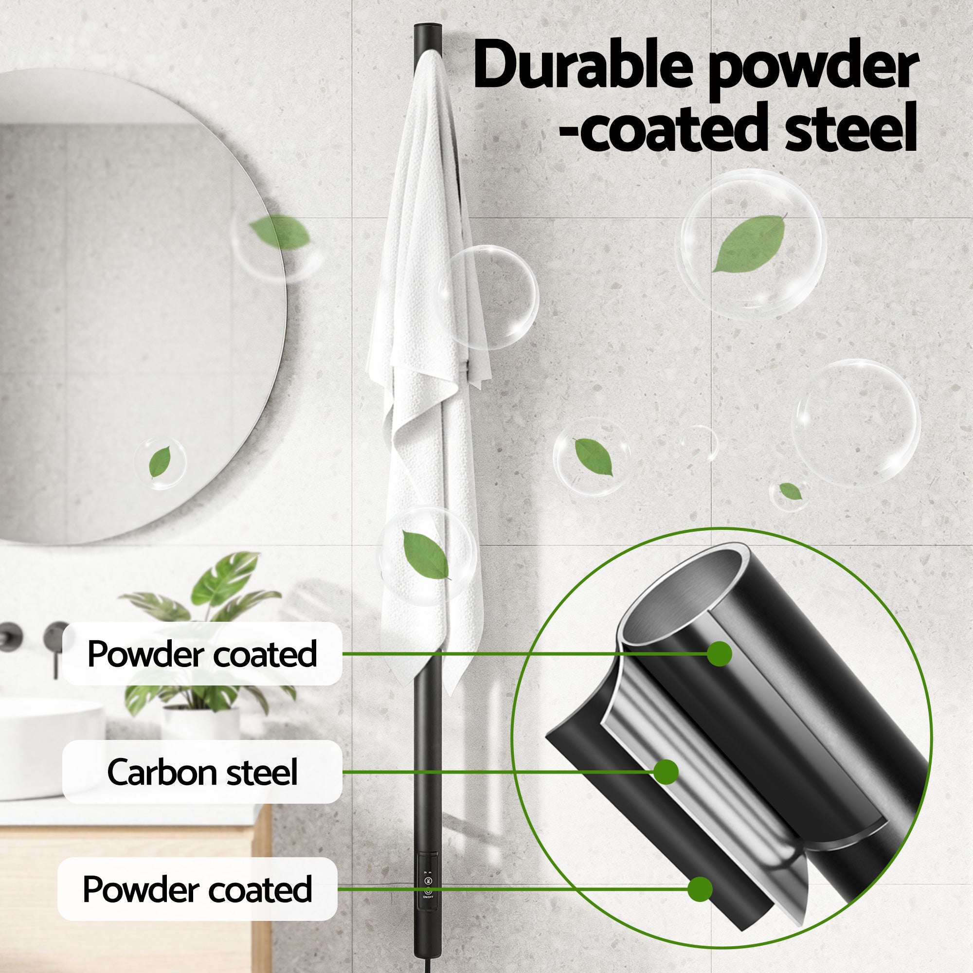 Towel Racks & Holders: Devanti Heated Towel Rail with Timer Vertical Electric Heater Warmer Rack Black