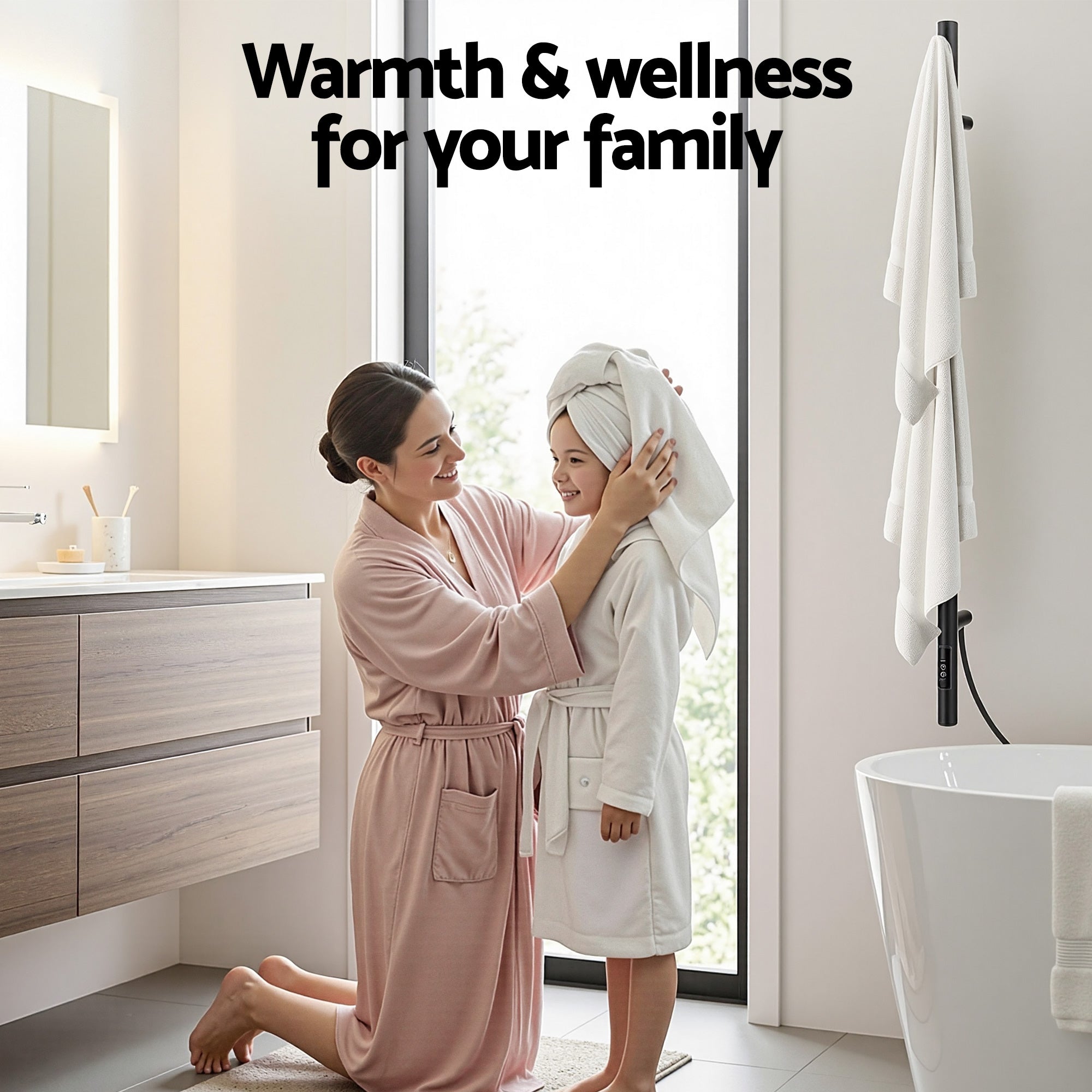 Towel Racks & Holders: Devanti Heated Towel Rail with Timer Vertical Electric Heater Warmer Rack Black