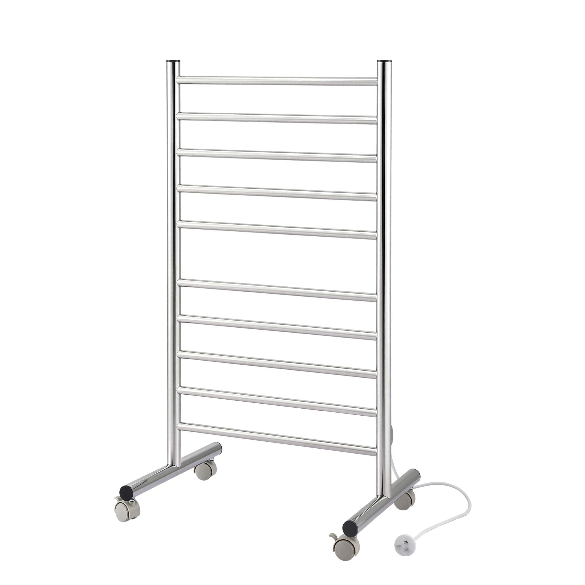 Devanti 10-Bar Freestanding Heated Towel Rail 3-5 Mins Fast Heating Electric Towel Warmer for Bathroom Winter Drying Stainless Steel Plug In 100W
