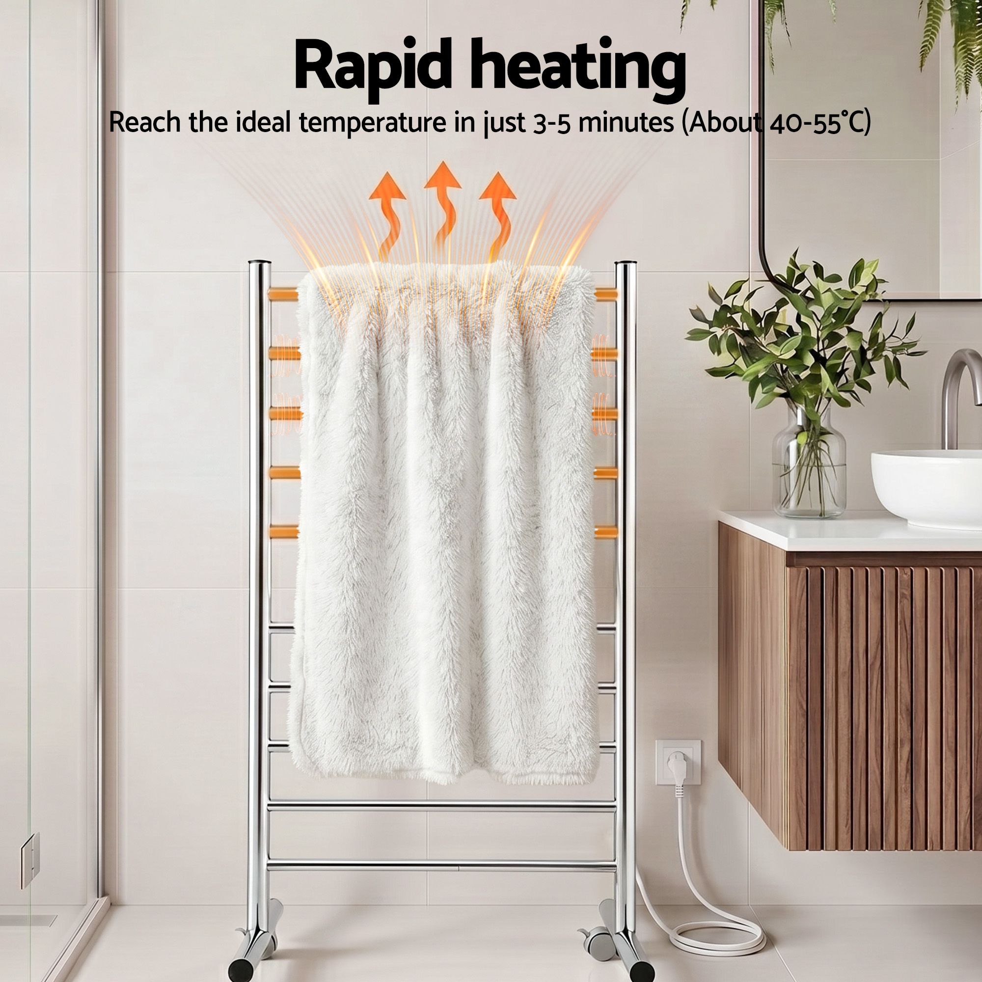 Devanti 10-Bar Freestanding Heated Towel Rail 3-5 Mins Fast Heating Electric Towel Warmer for Bathroom Winter Drying Stainless Steel Plug In 100W