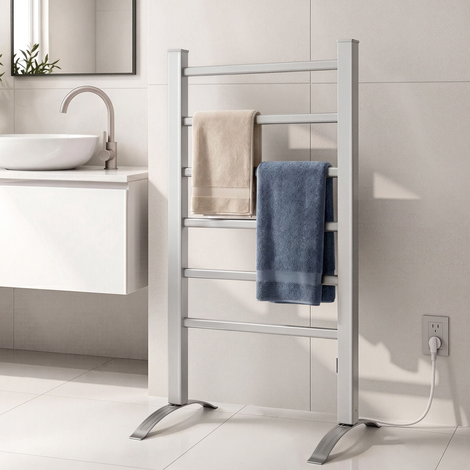 Drying Racks & Hangers: Devanti Electric Heated Towel Rail Rack 6 Bars Freestanding Clothes Dry Warmer