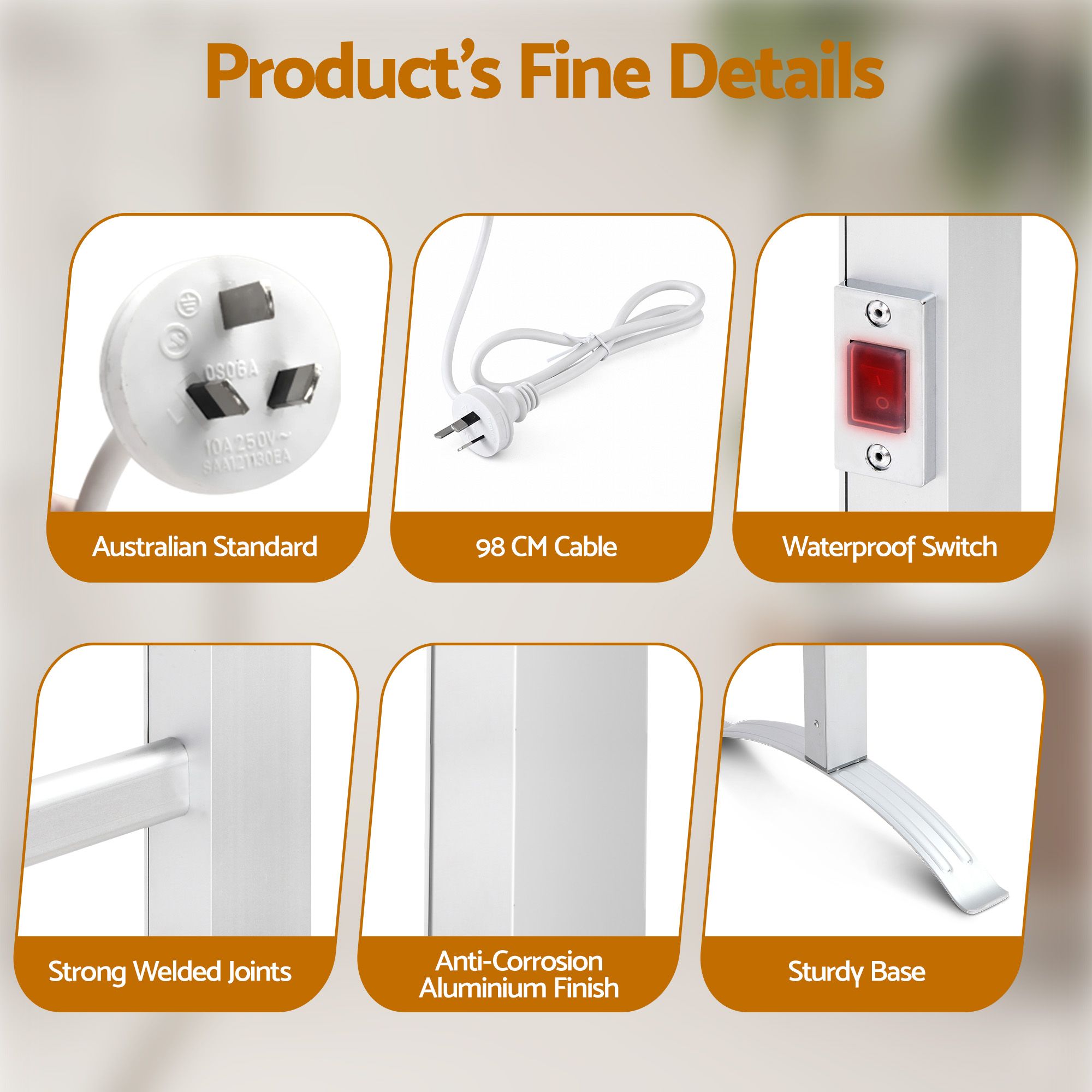 Drying Racks & Hangers: Devanti Electric Heated Towel Rail Rack 6 Bars Freestanding Clothes Dry Warmer