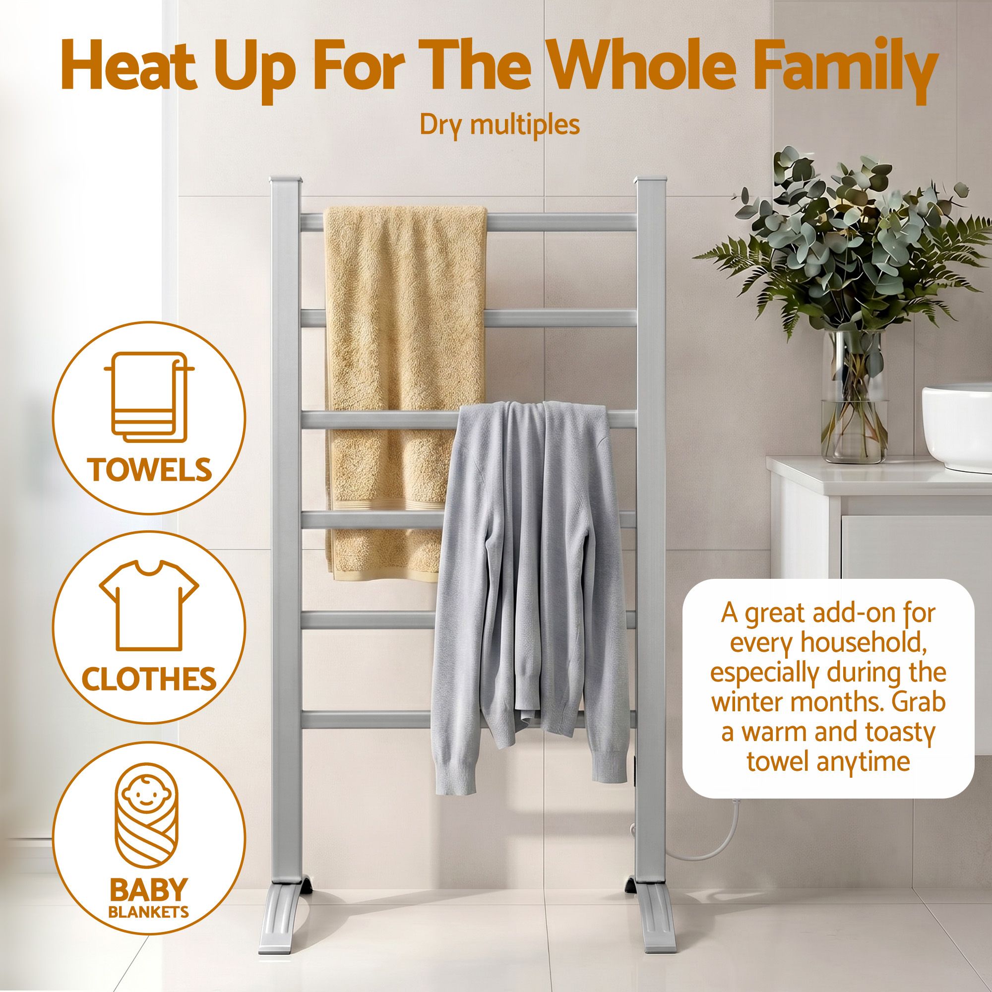 Drying Racks & Hangers: Devanti Electric Heated Towel Rail Rack 6 Bars Freestanding Clothes Dry Warmer