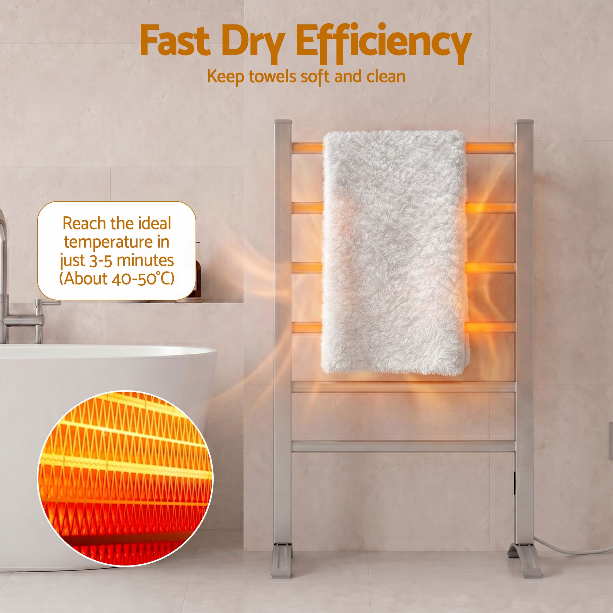 Drying Racks & Hangers: Devanti Electric Heated Towel Rail Rack 6 Bars with Timer Clothes Dry Warmer