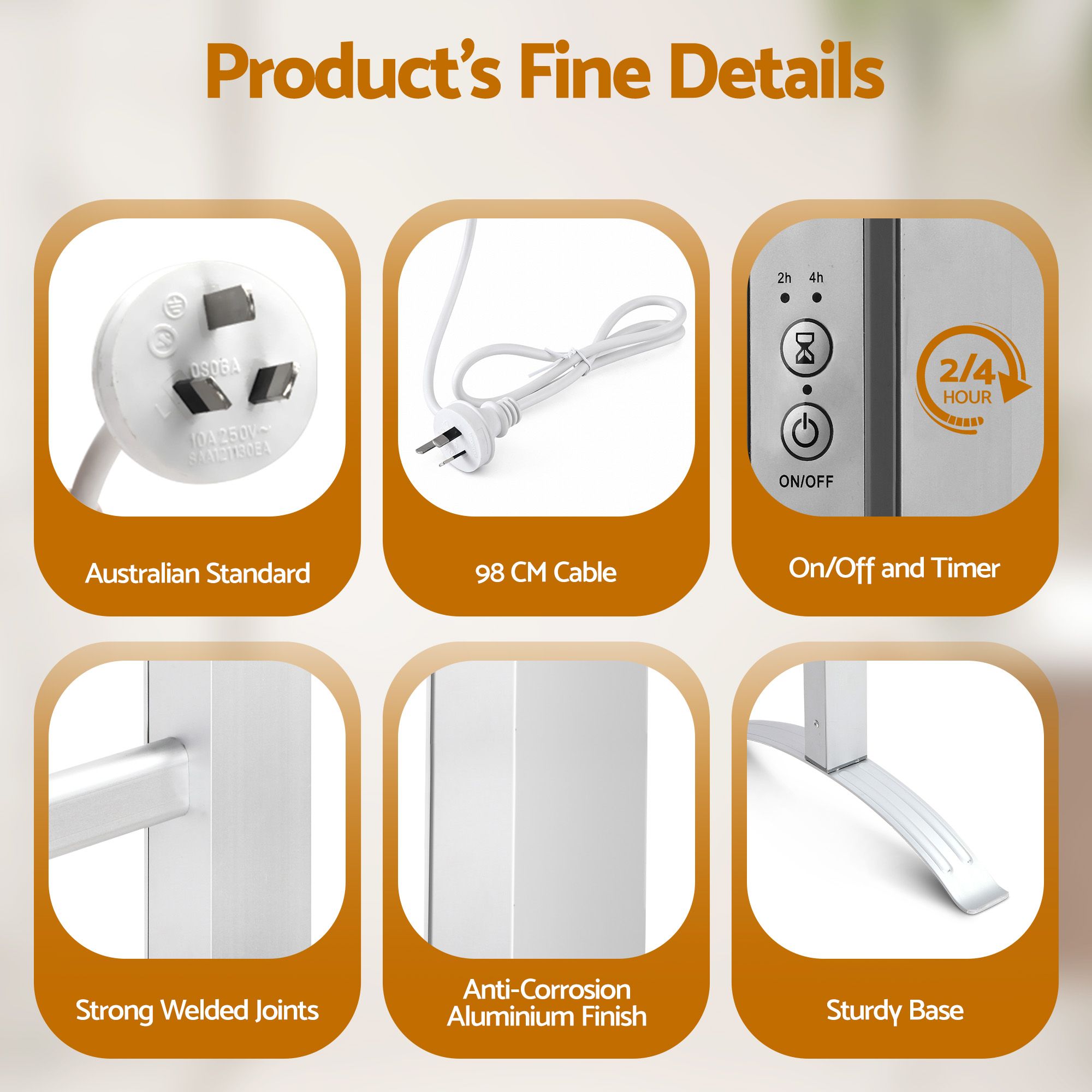 Drying Racks & Hangers: Devanti Electric Heated Towel Rail Rack 6 Bars with Timer Clothes Dry Warmer