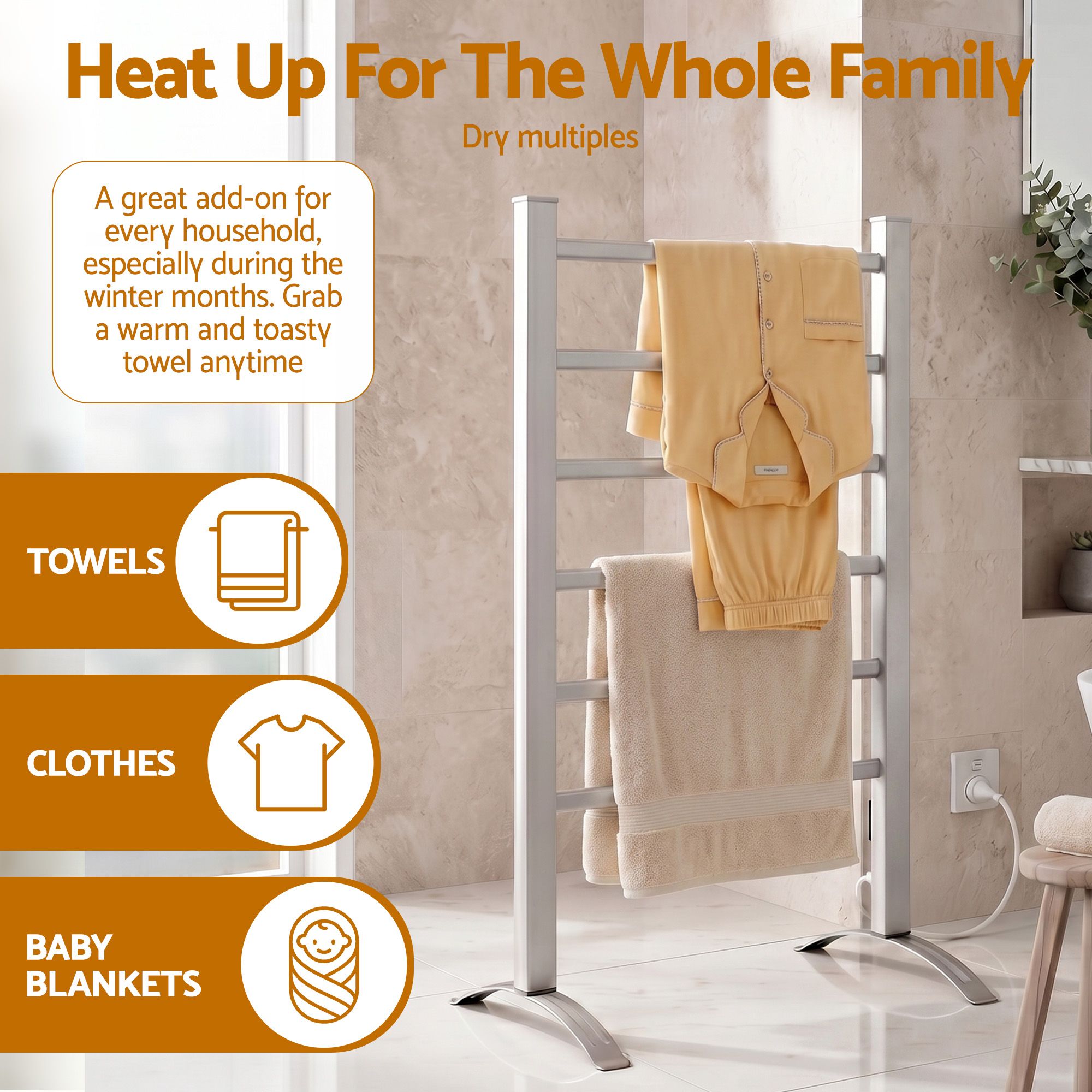 Drying Racks & Hangers: Devanti Electric Heated Towel Rail Rack 6 Bars with Timer Clothes Dry Warmer