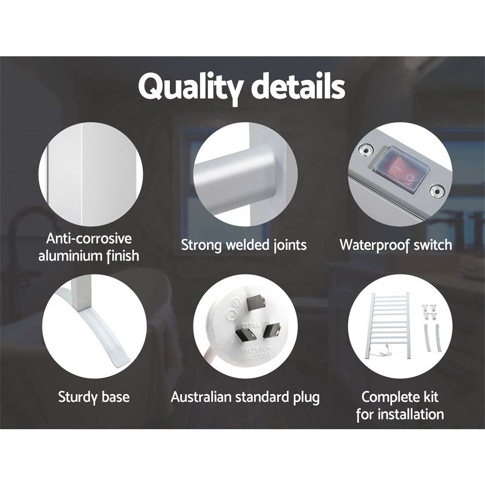 Drying Racks & Hangers: Devanti Electric Heated Towel Rail Rack 10 Bars Freestanding Clothes Dry Warmer